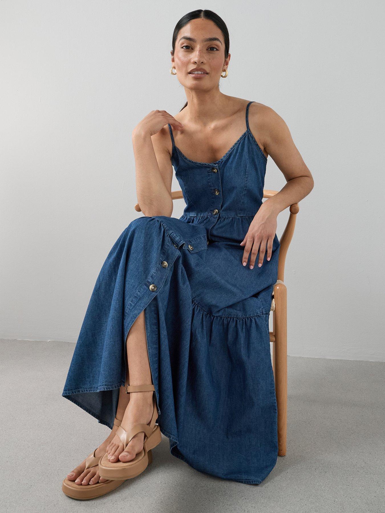 reformation stasia silk dress Drive Myself Crazy Denim Maxi Dress – Josie's Boutique