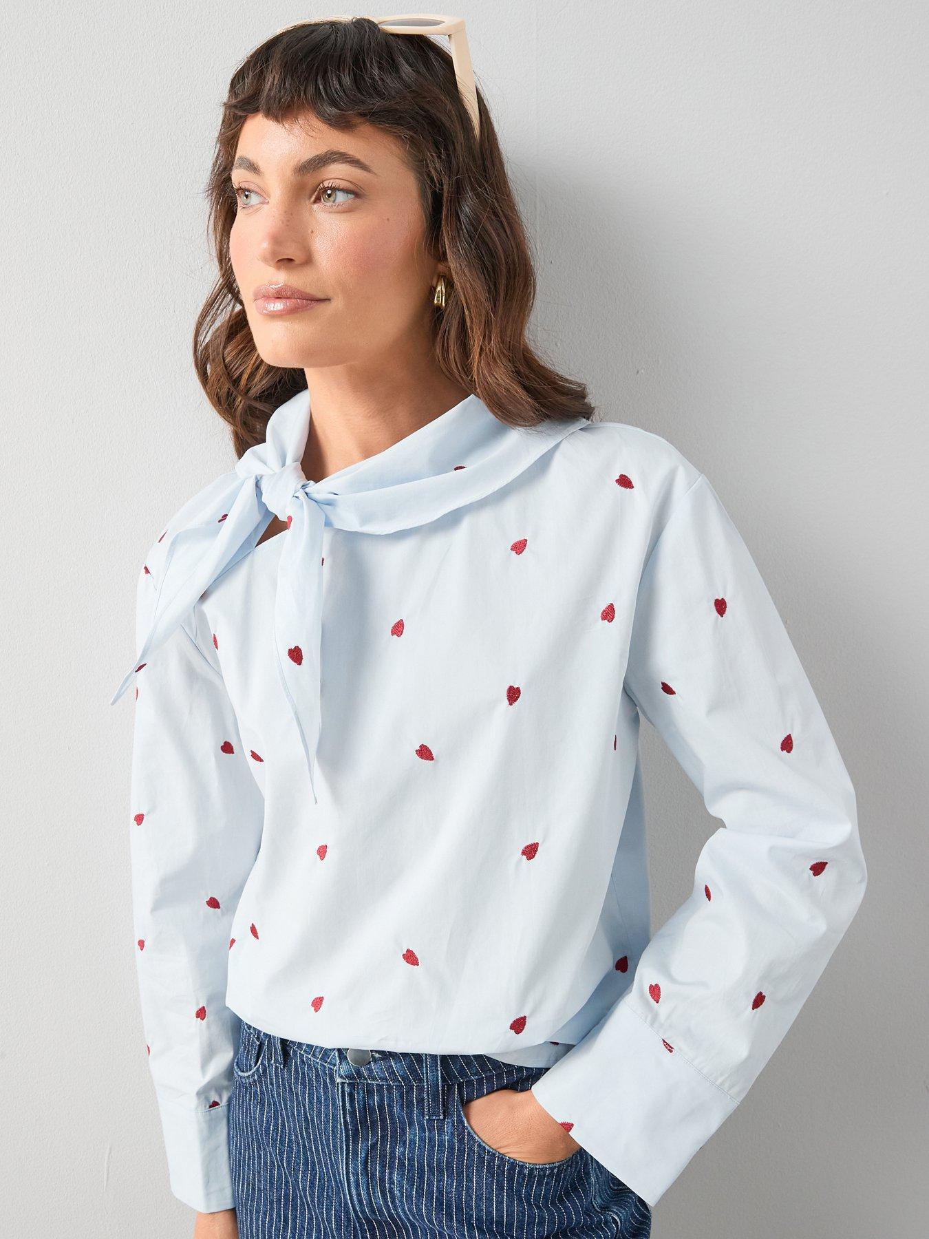 The Very Collection Cotton Poplin Heart Embroidered Scarf Detail Shirt