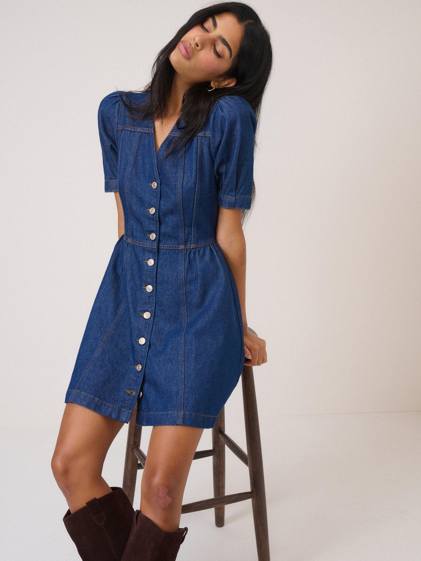 nobodys-child-denim-seamed-fit-and-flare-mini-dress-bluefront