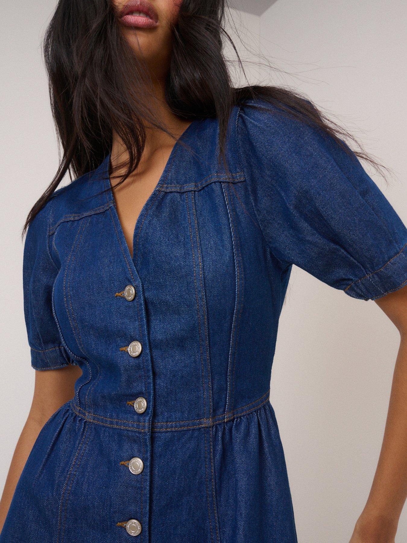 nobodys-child-denim-seamed-fit-and-flare-mini-dress-blueoutfit