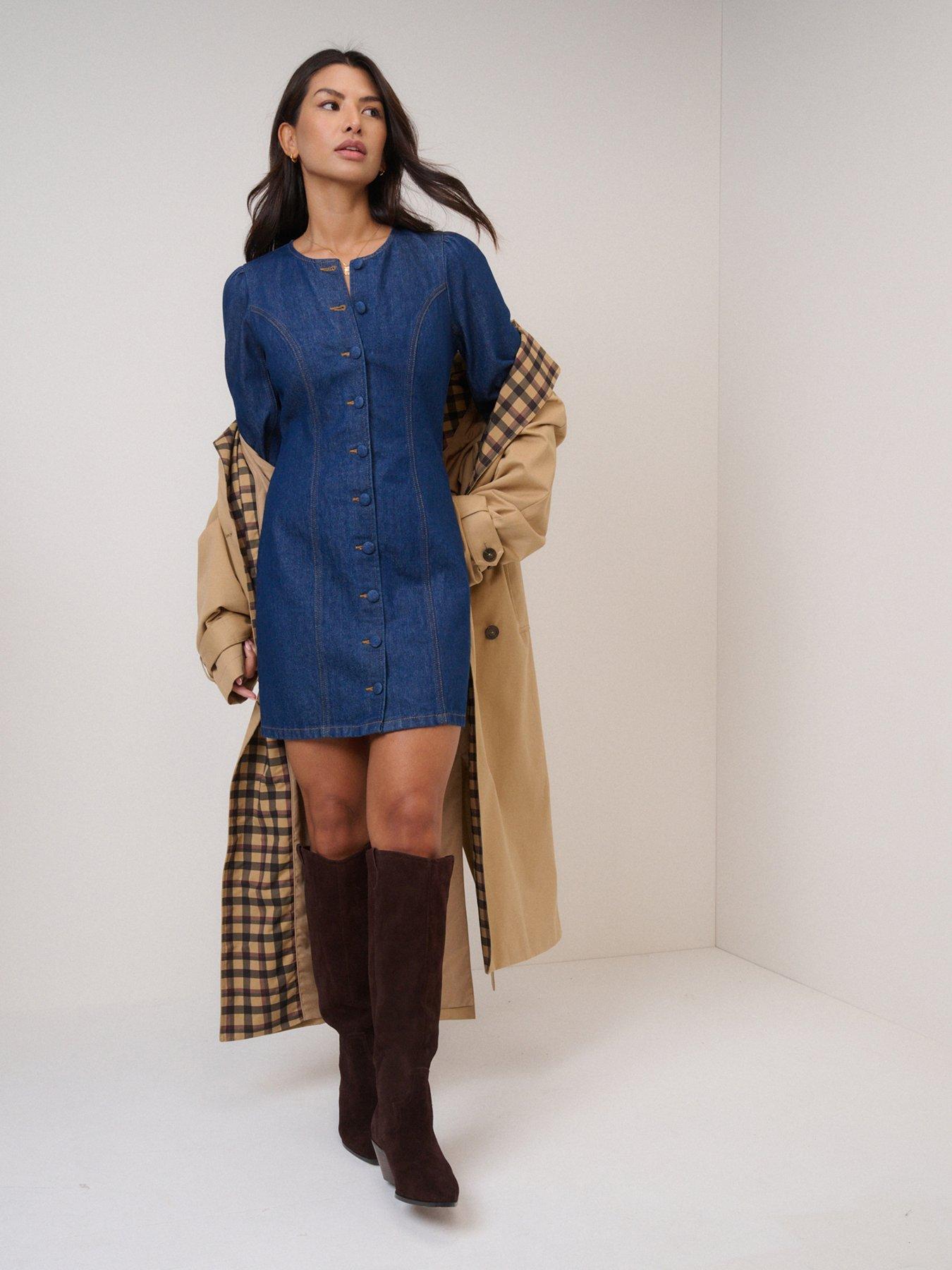Image 1 of 5 of Nobodys Child Denim Shift Mini Dress - Blue