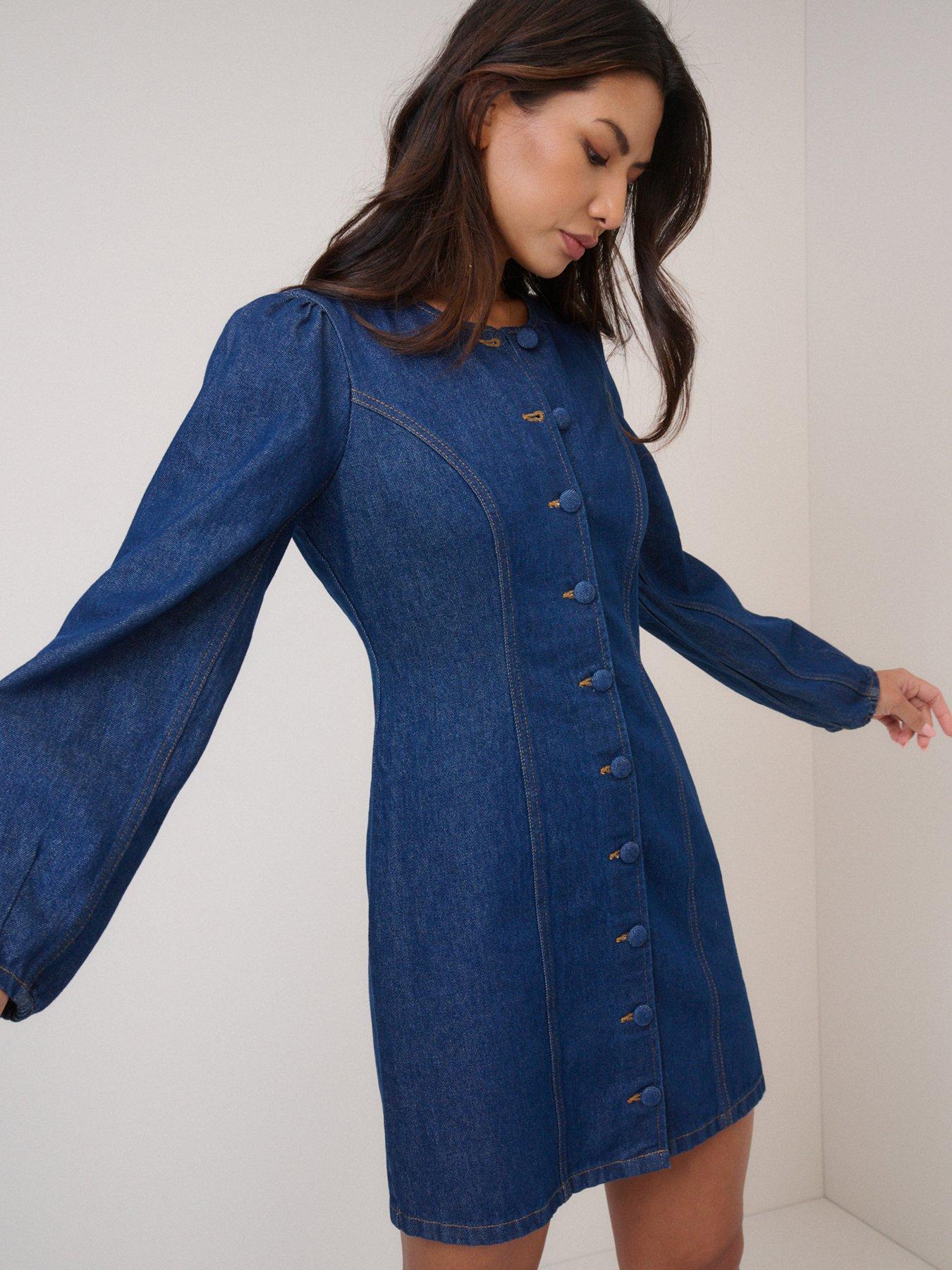 Image 3 of 5 of Nobodys Child Denim Shift Mini Dress - Blue