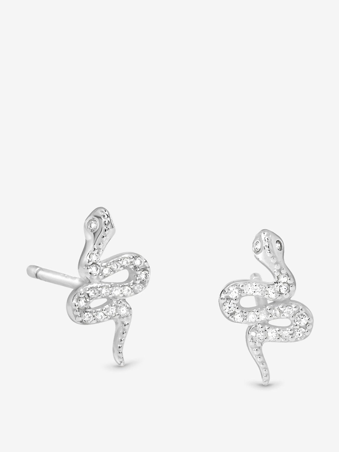 Simply Silver Simply Silver Sterling Silver 925 Cubic Zirconia Pave Snake Stud Earrings