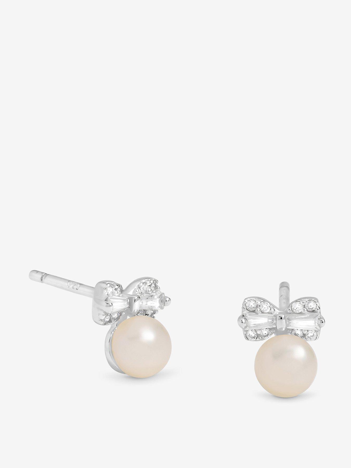 Simply Silver Simply Silver Sterling Silver 925 Pave and Pearl Stud Earrings