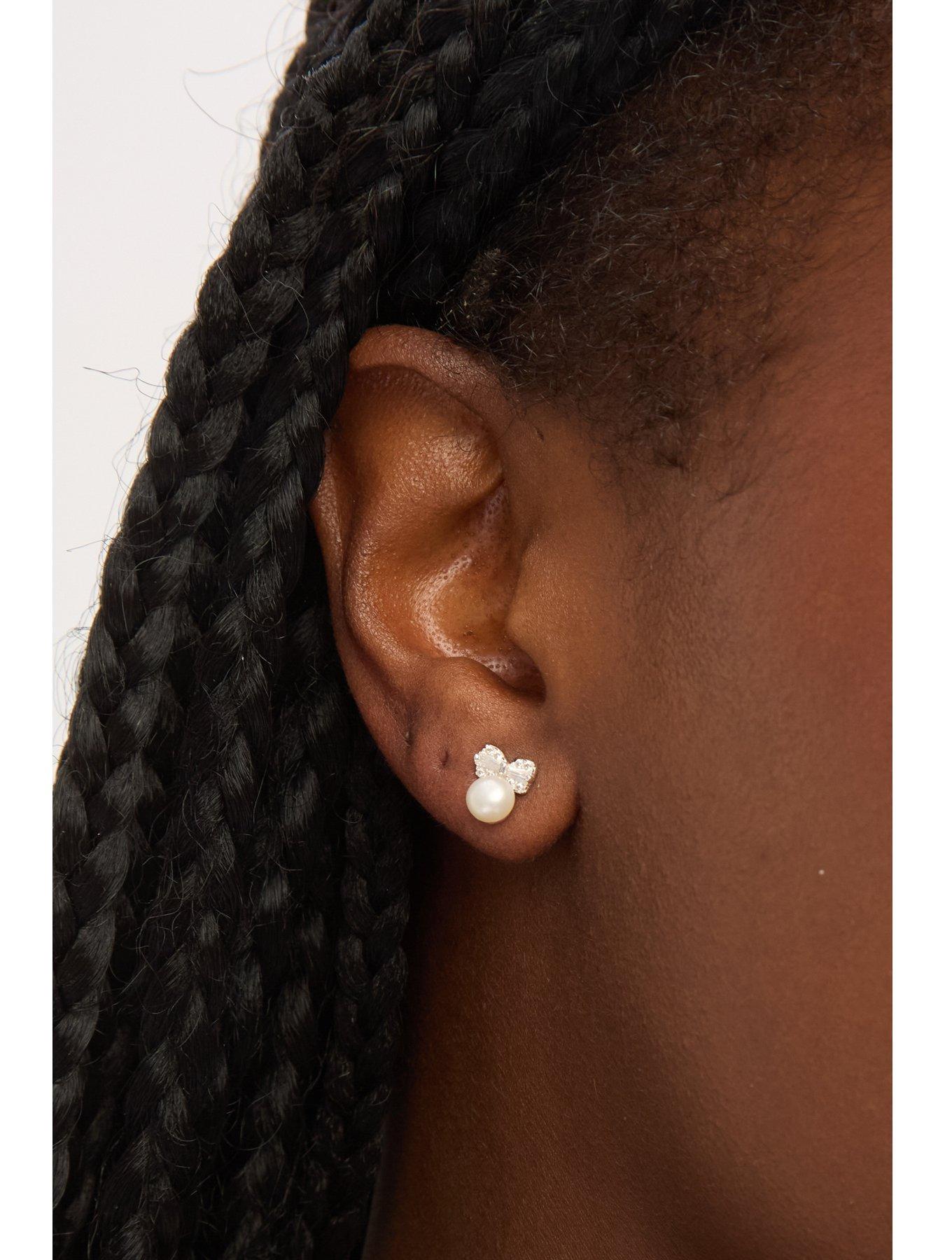 Image 2 of 2 of Simply Silver Simply Silver Sterling Silver 925 Pave and Pearl Stud Earrings