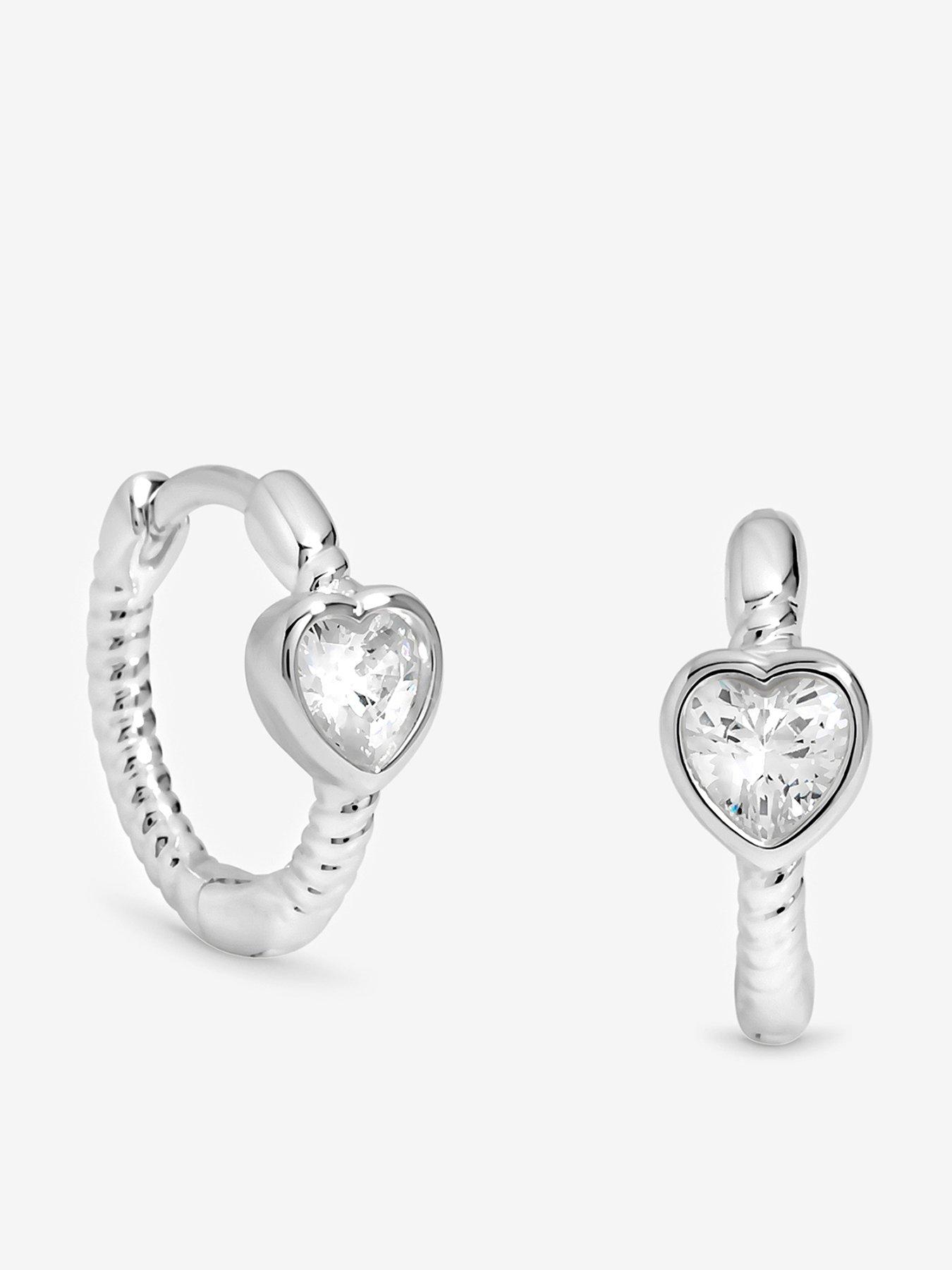 Image 1 of 1 of Simply Silver Simply Silver Sterling Silver 925 Polished Cubic Zirconia Centre Heart Hoop Earrings
