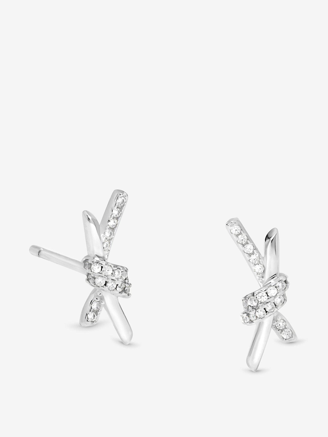 Simply Silver Simply Silver Sterling Silver 925 Polished and Pave Love Knot Stud Earrings