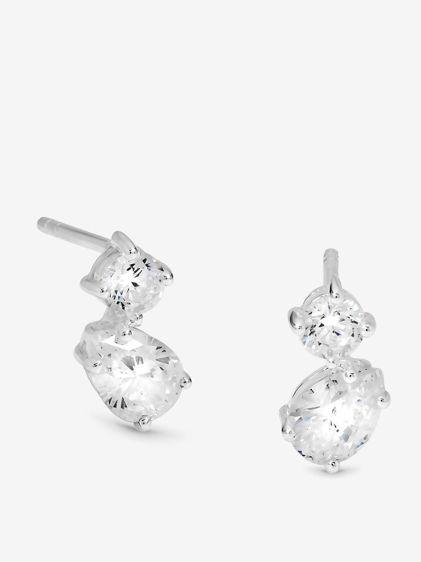 Simply Silver Simply Silver Sterling Silver 925 Cubic Zirconia Duo Stone Stud Earrings