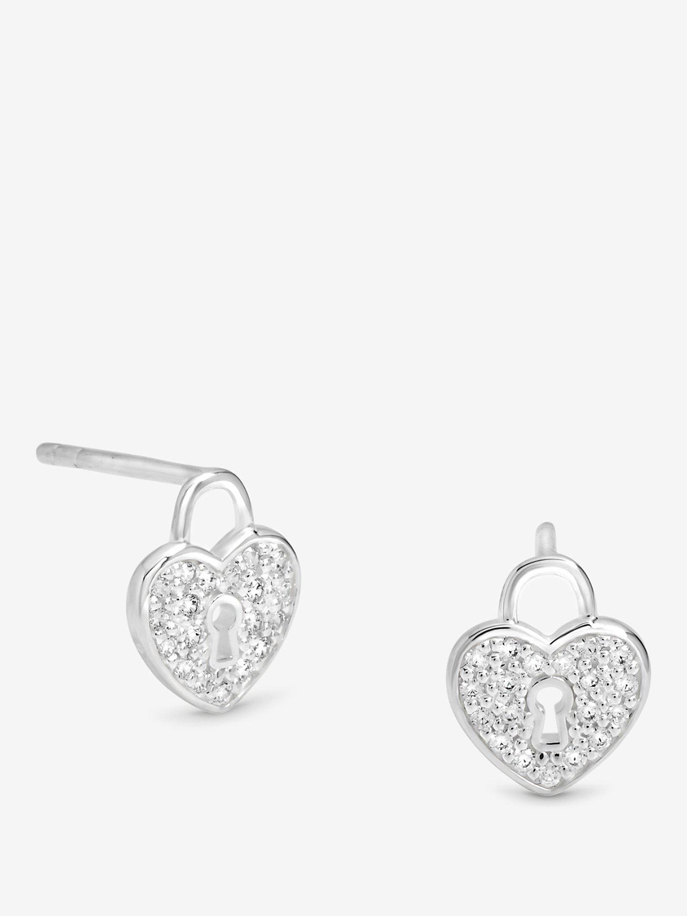 Simply Silver Simply Silver Sterling Silver 925 Pave Padlock Heart Stud Earrings
