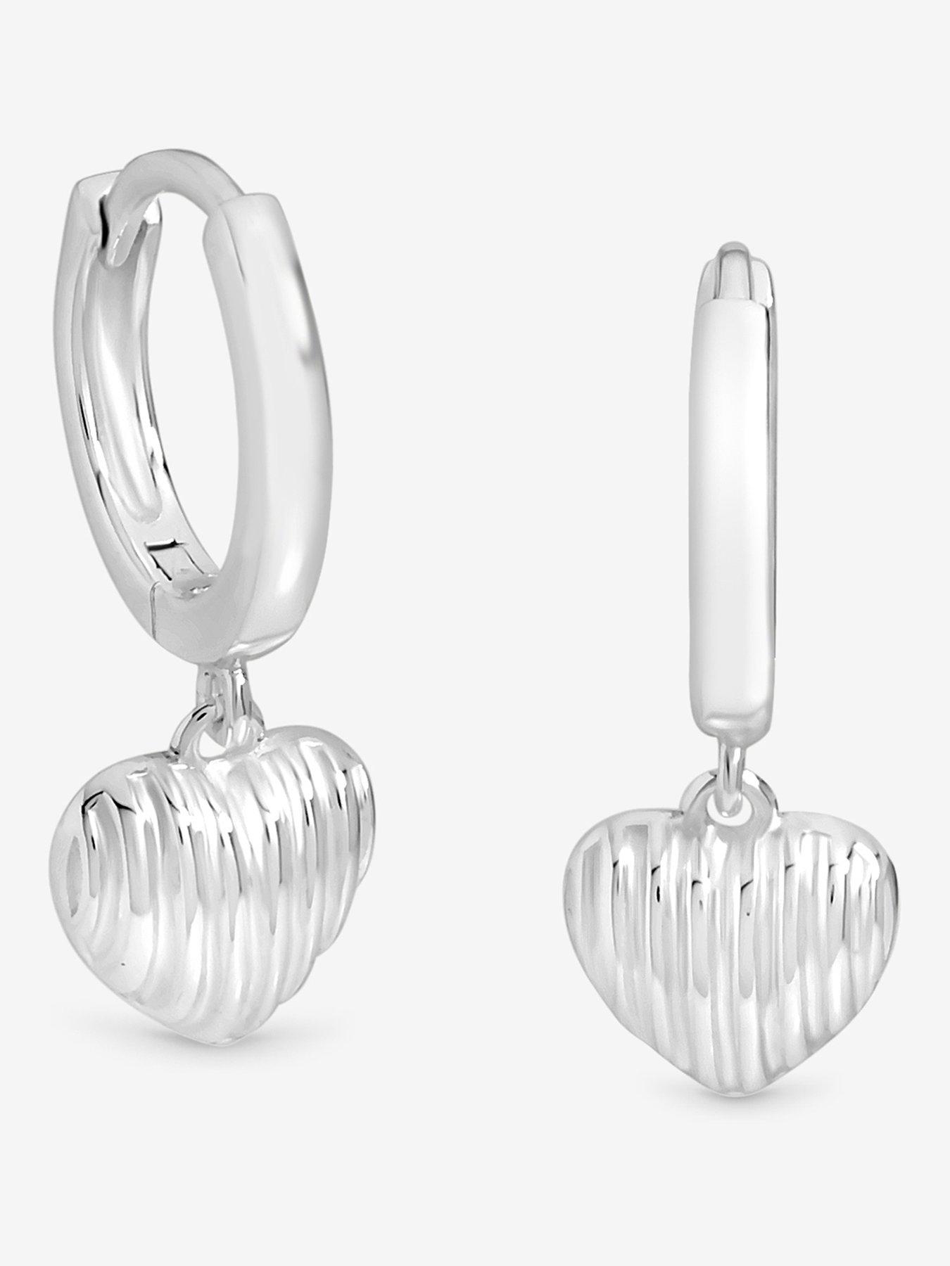 Simply Silver Simply Silver Sterling Silver 925 Polished Ridged Puff Heart Hoop Earrings