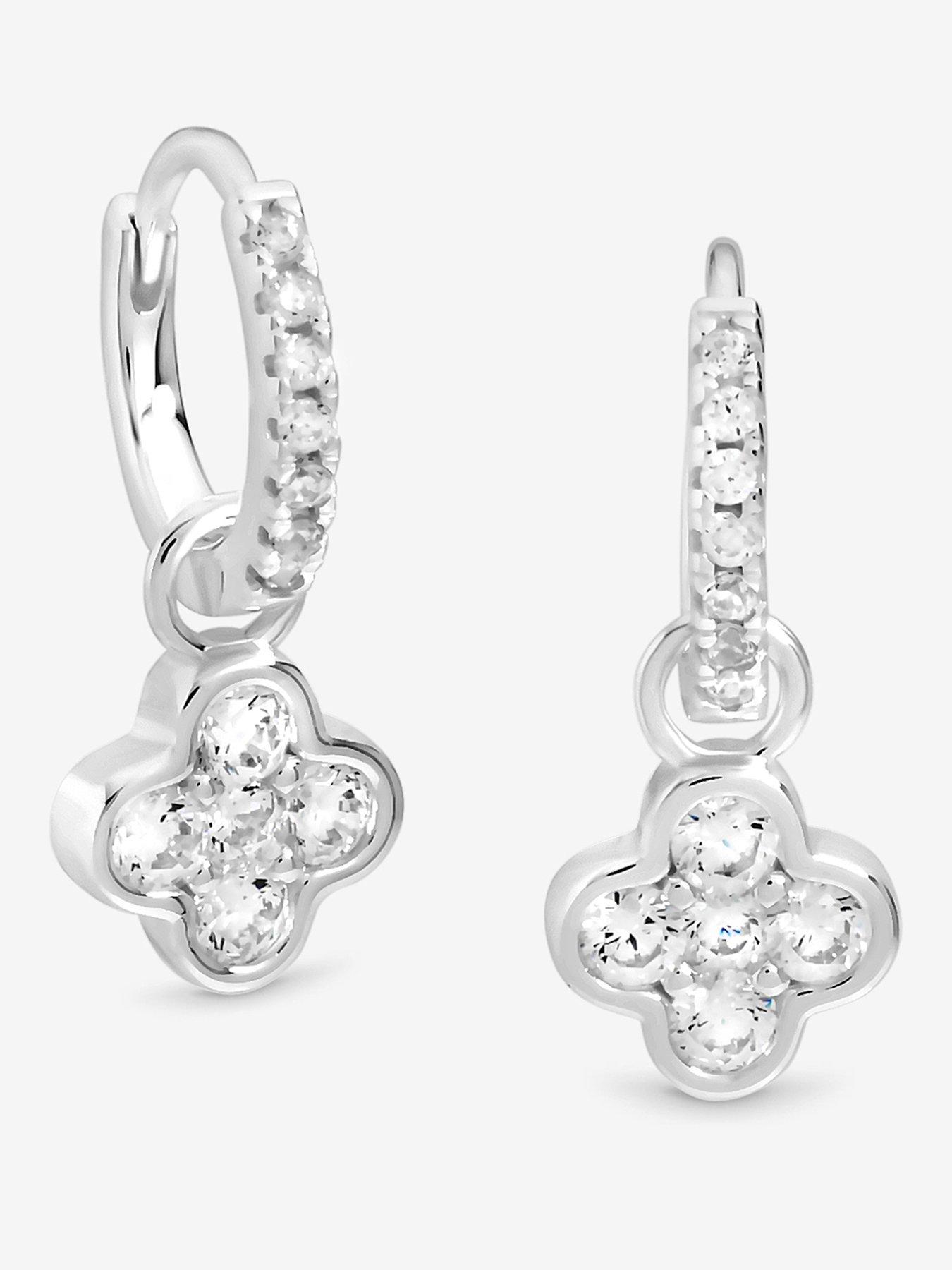 Simply Silver Simply Silver Sterling Silver 925 Polished and Cubic Zirconia Clover Charm Hoop Earrings