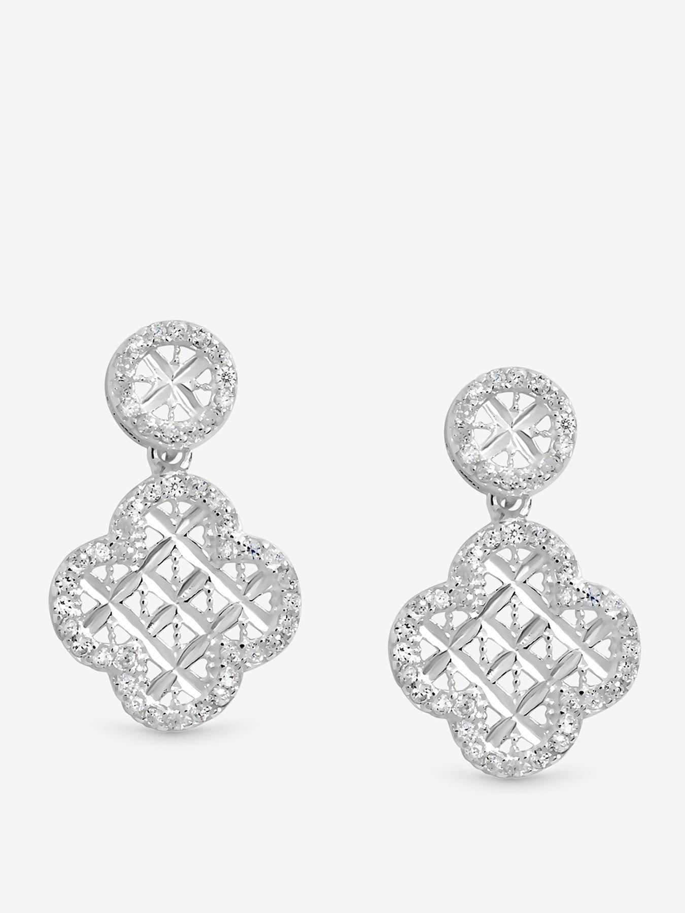 Simply Silver Simply Silver Sterling Silver 925 Textured Double Drop Clover Earrings