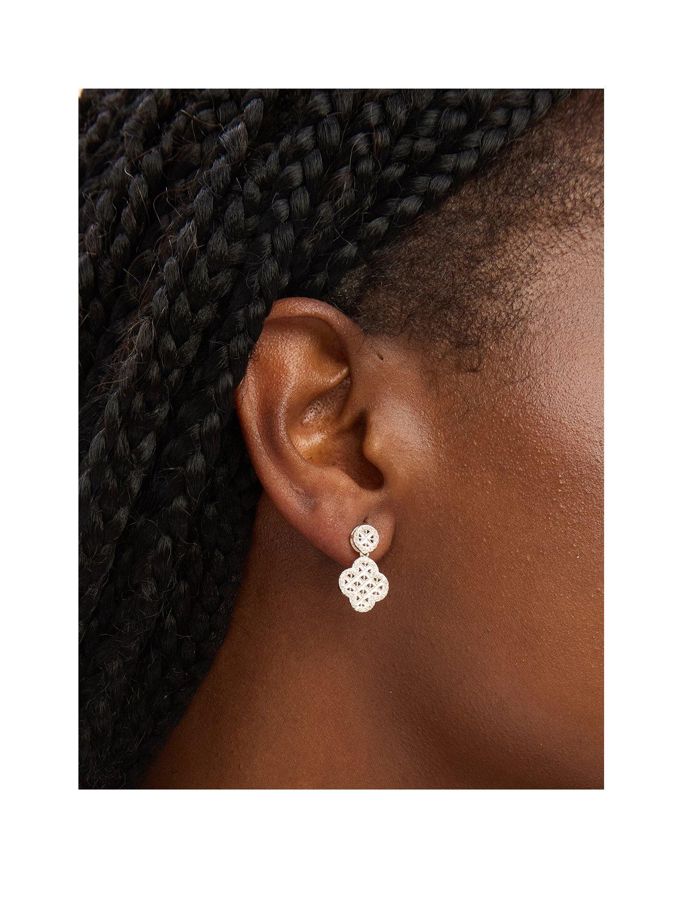 Simply Silver Simply Silver Sterling Silver 925 Textured Double Drop Clover Earrings