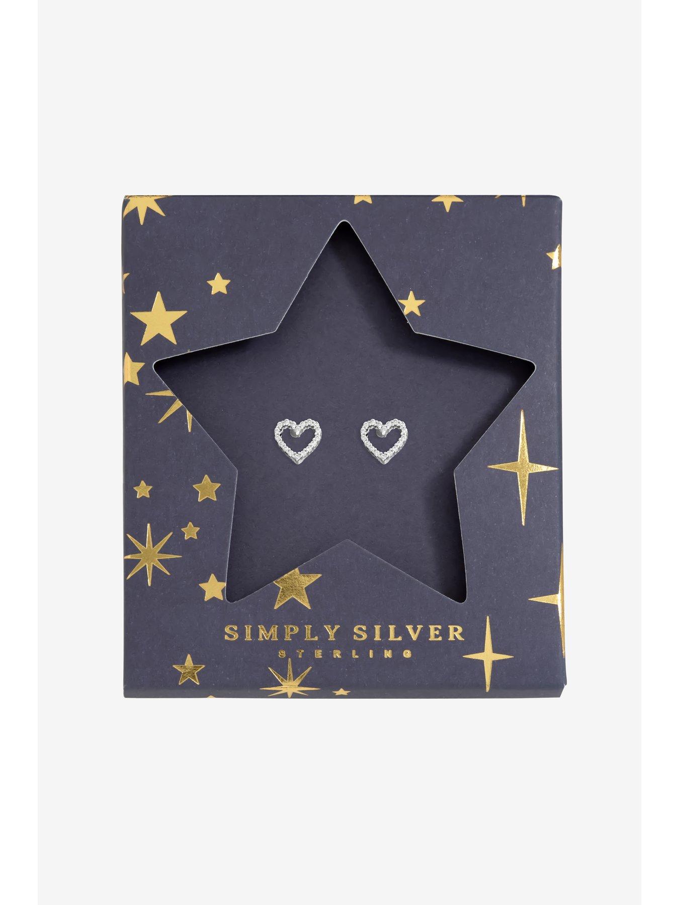 Simply Silver Simply Silver Sterling Silver 925 Cubic Zirconia Open Heart Earrings - Gift Sleeve