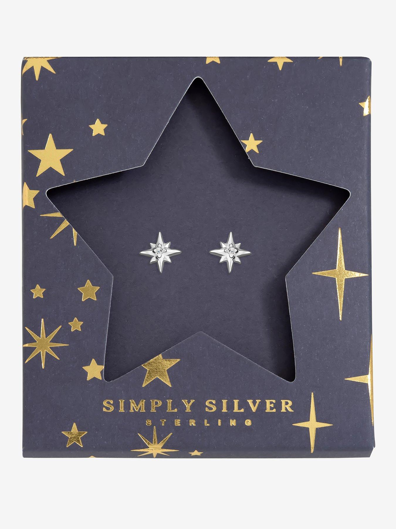 Simply Silver Simply Silver Sterling Silver 925 Polished and Cubic Zirconia Star Earrings - Gift Sleeve