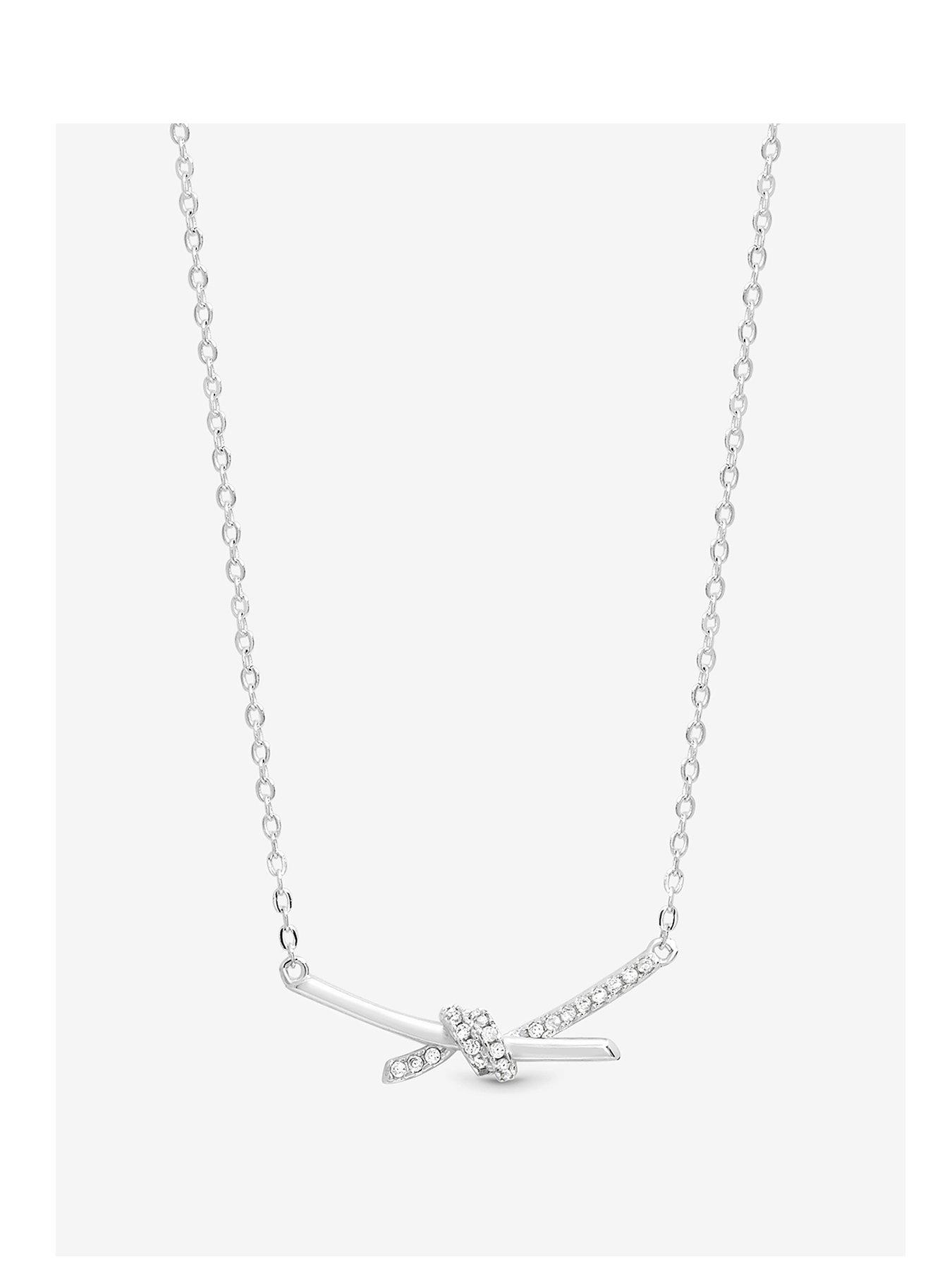 Simply Silver Simply Silver Sterling Silver 925 Polished and Pave Love Knot Necklace