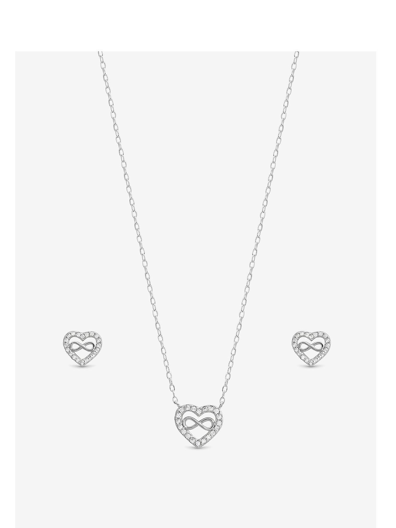 Simply Silver Simply Silver Sterling Silver 925 Pave Heart and Infinity Set - Gift Boxed