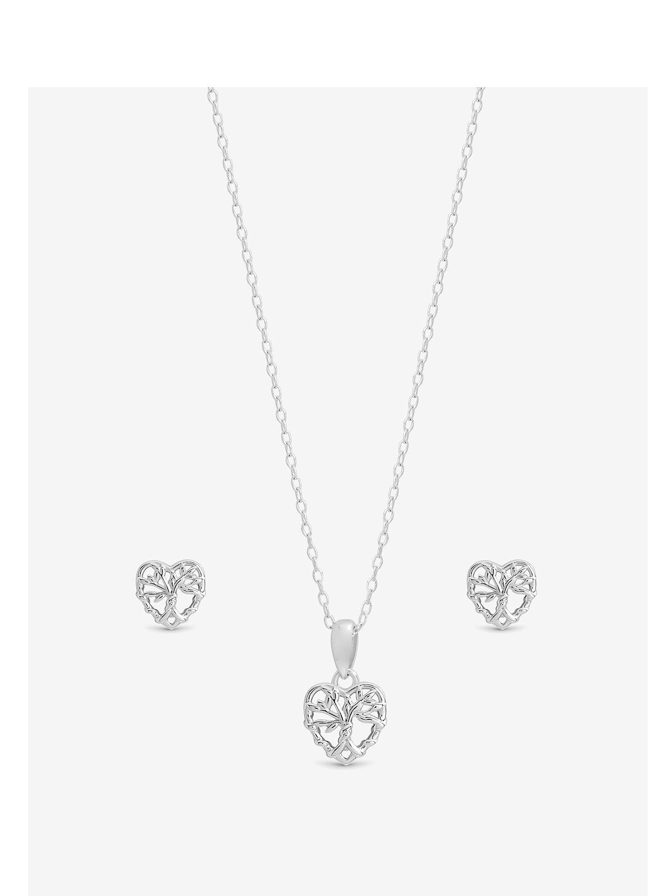 Simply Silver Simply Silver Sterling Silver 925 Polished Tree of Love Set - Gift Boxed