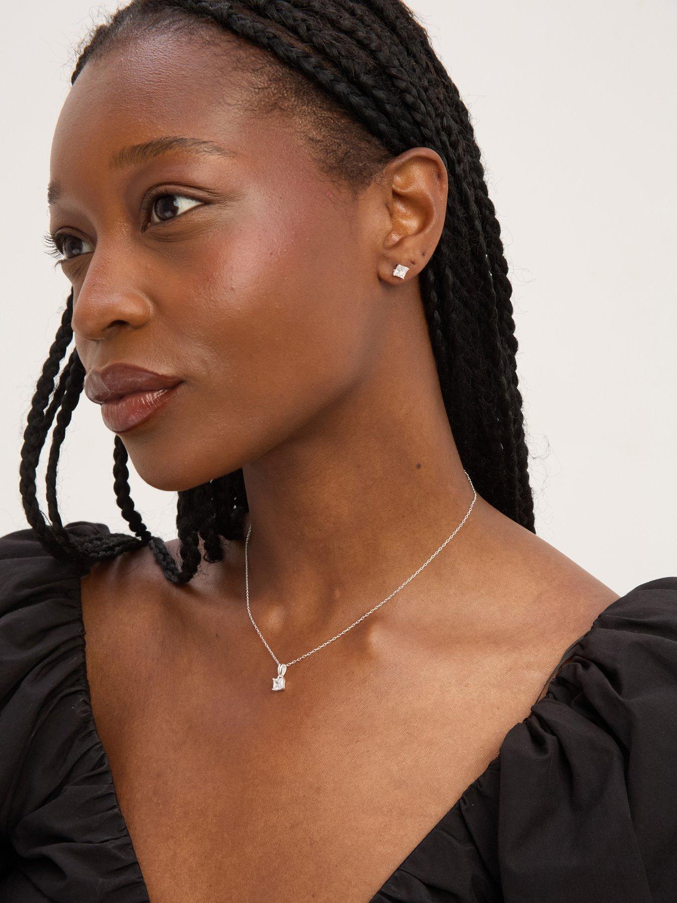 Simply Silver Simply Silver Sterling Silver 925 Cubic Zirconia Cushion Set