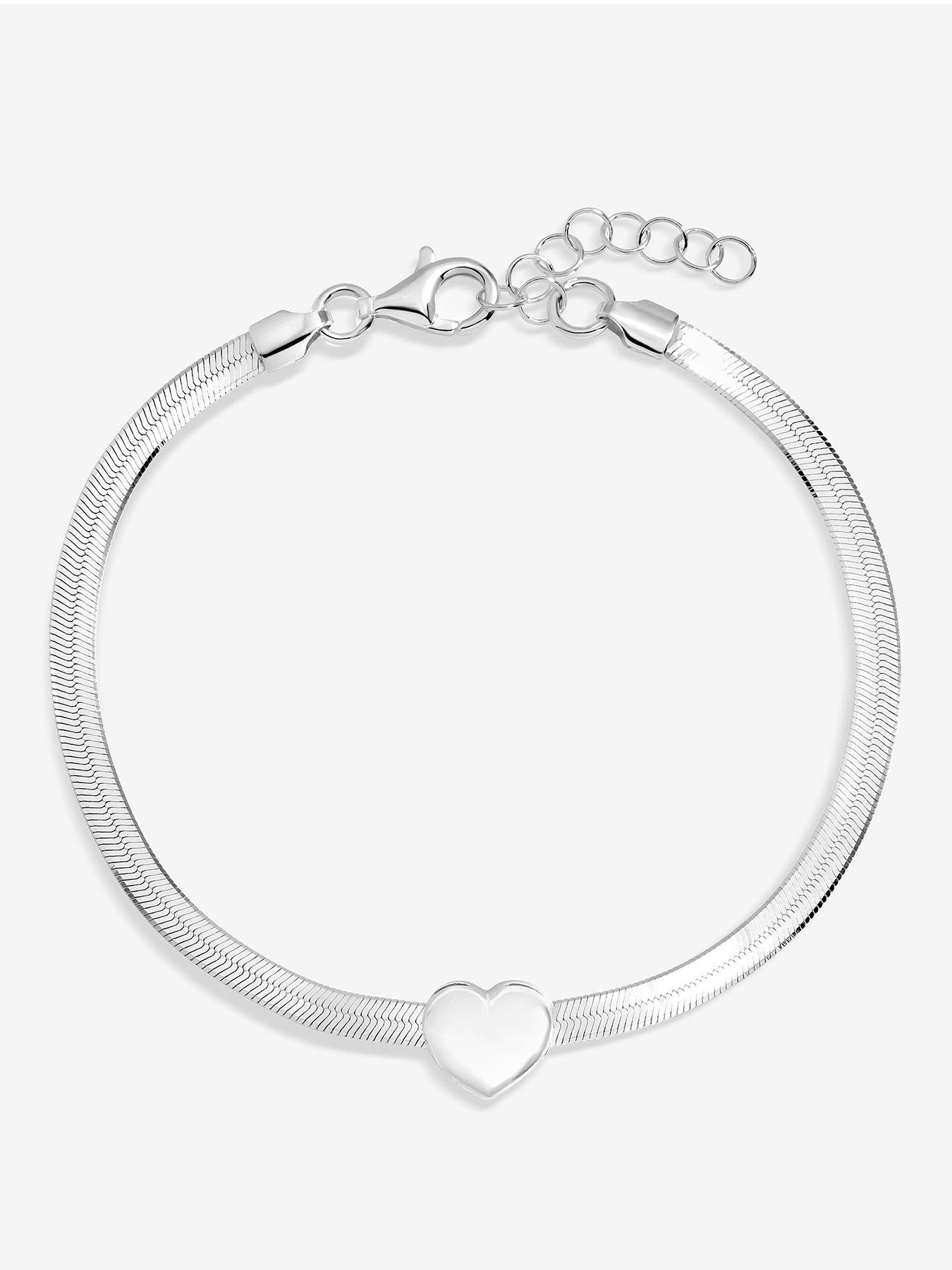 Simply Silver Simply Silver Sterling Silver 925 Polished Snake Chain Puff Heart Bracelet