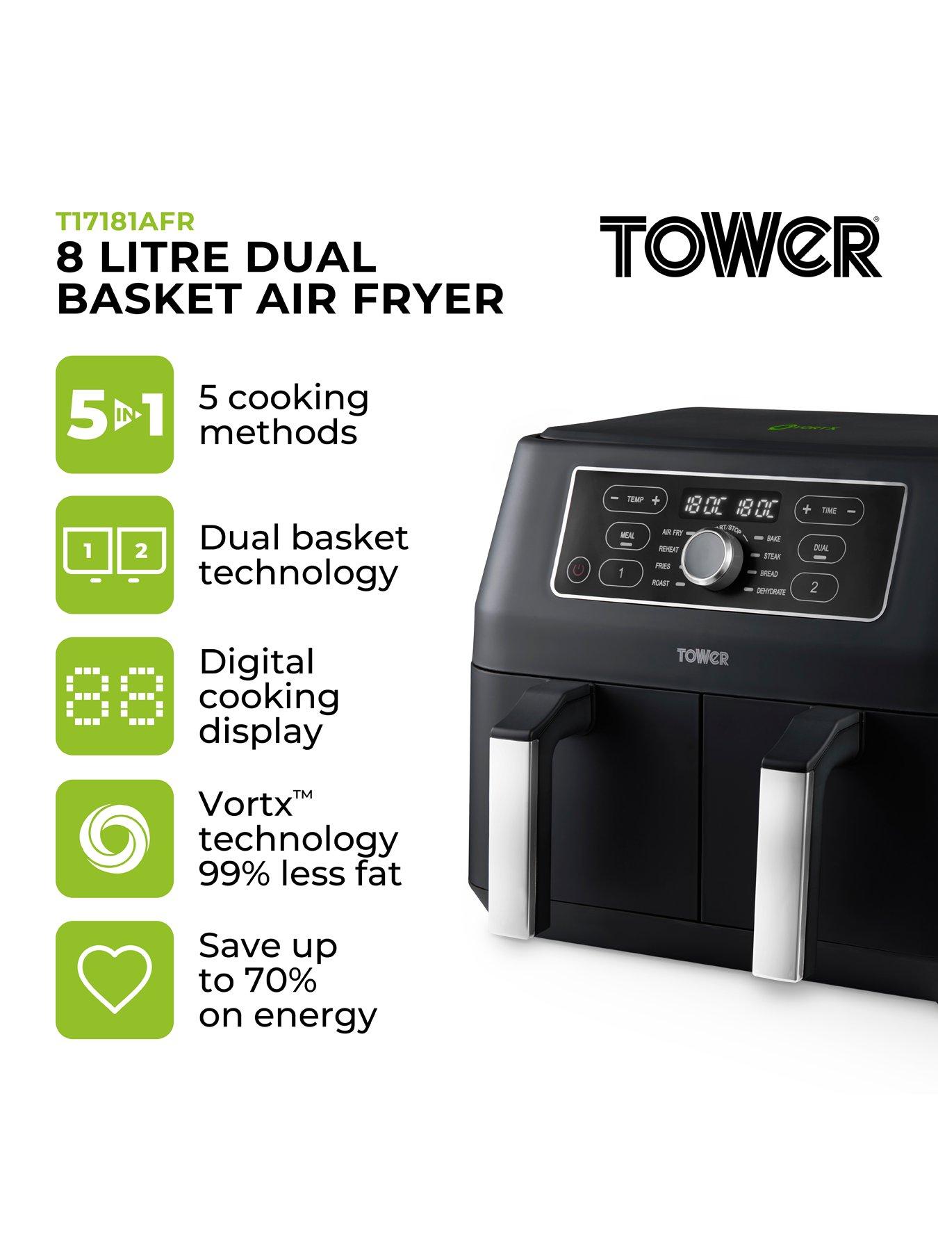 Image 2 of 7 of Tower Vortx 8L Dual Basket Air Fryer, Digital Control Panel, Black