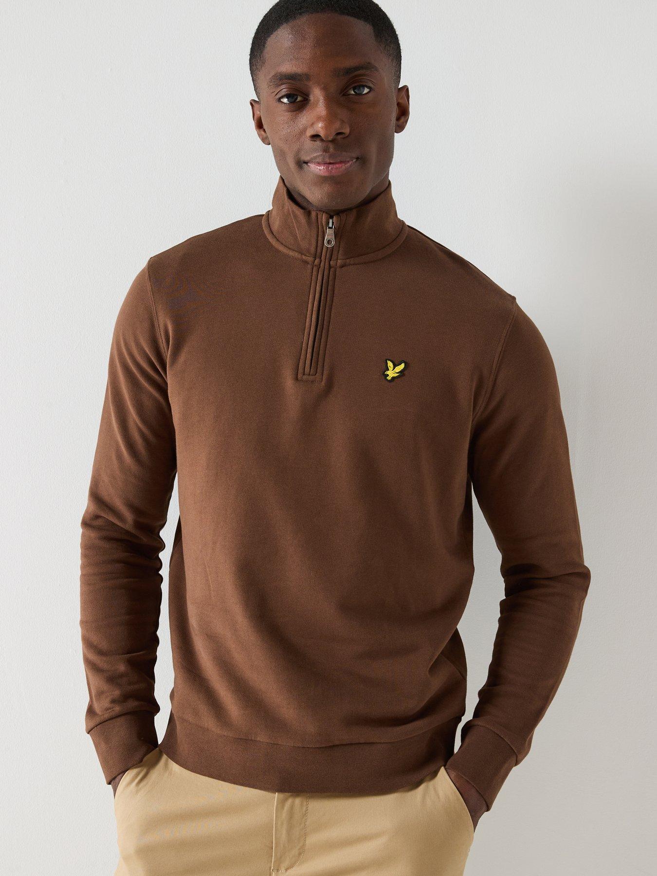 lyle-scott-loopback-quarter-zip-sweat-top-brown