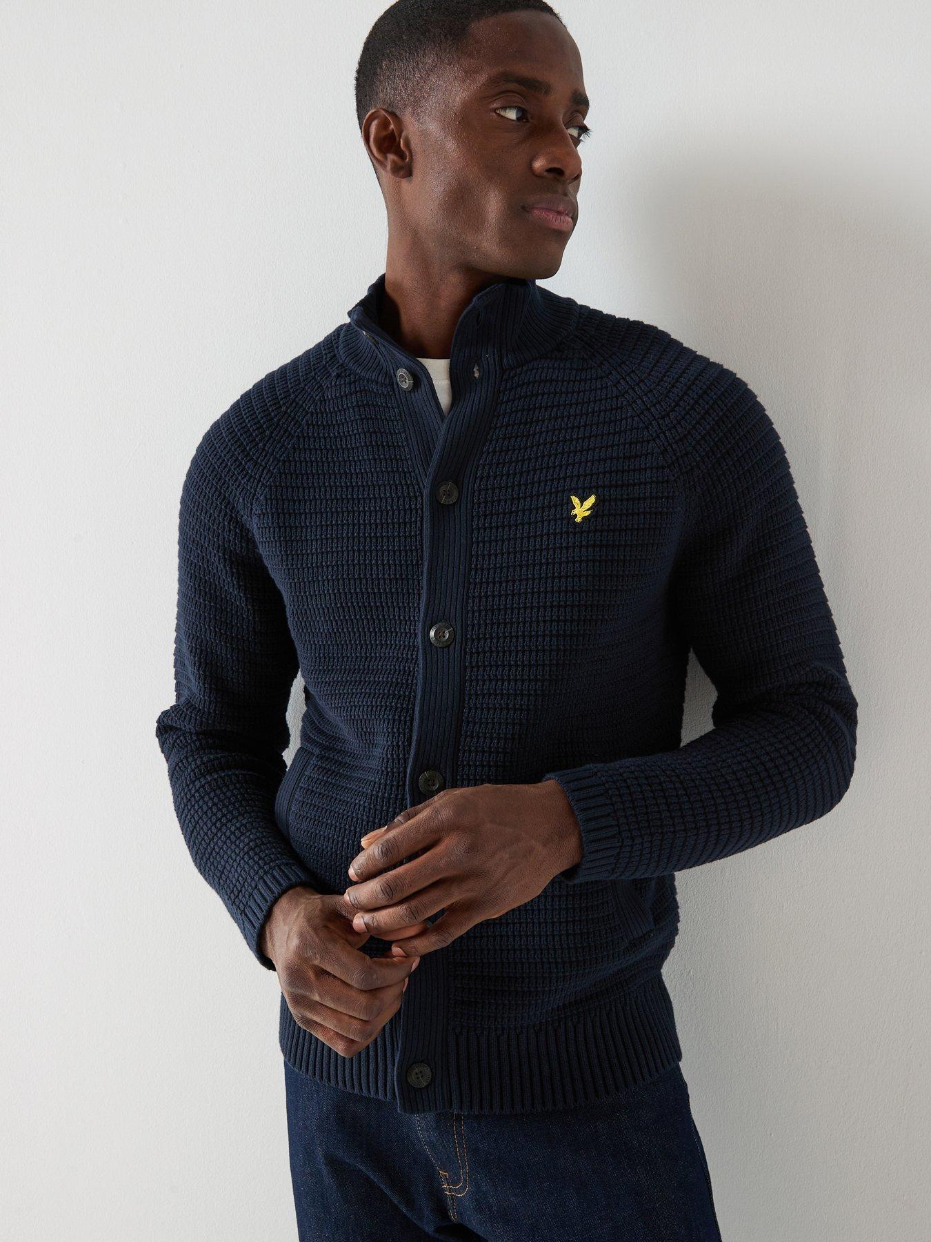 Lyle & Scott Button Through Knitted Funnel Neck Jumper - Blue