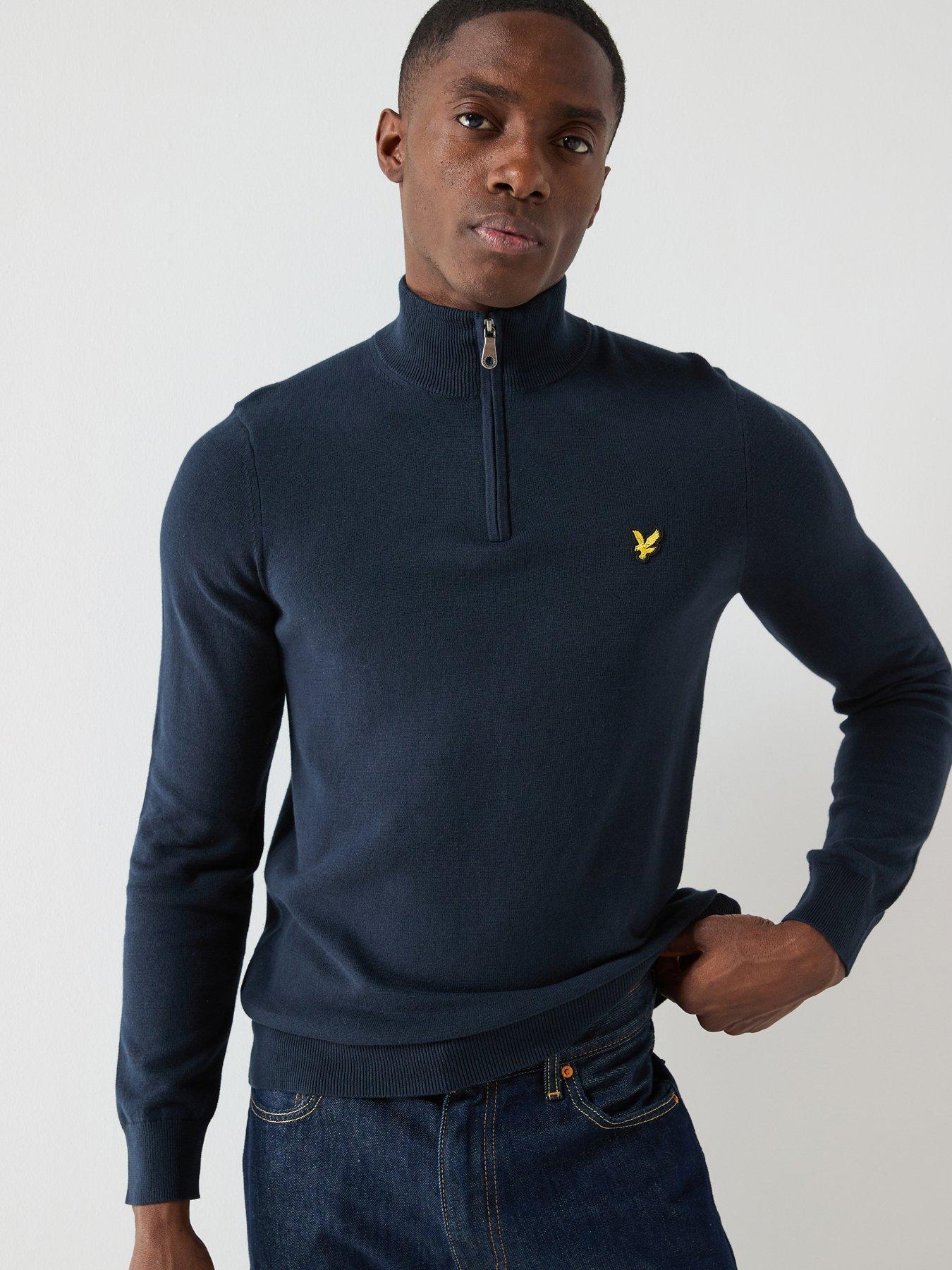 lyle-scott-cotton-quarter-zip-jumper-bluefront