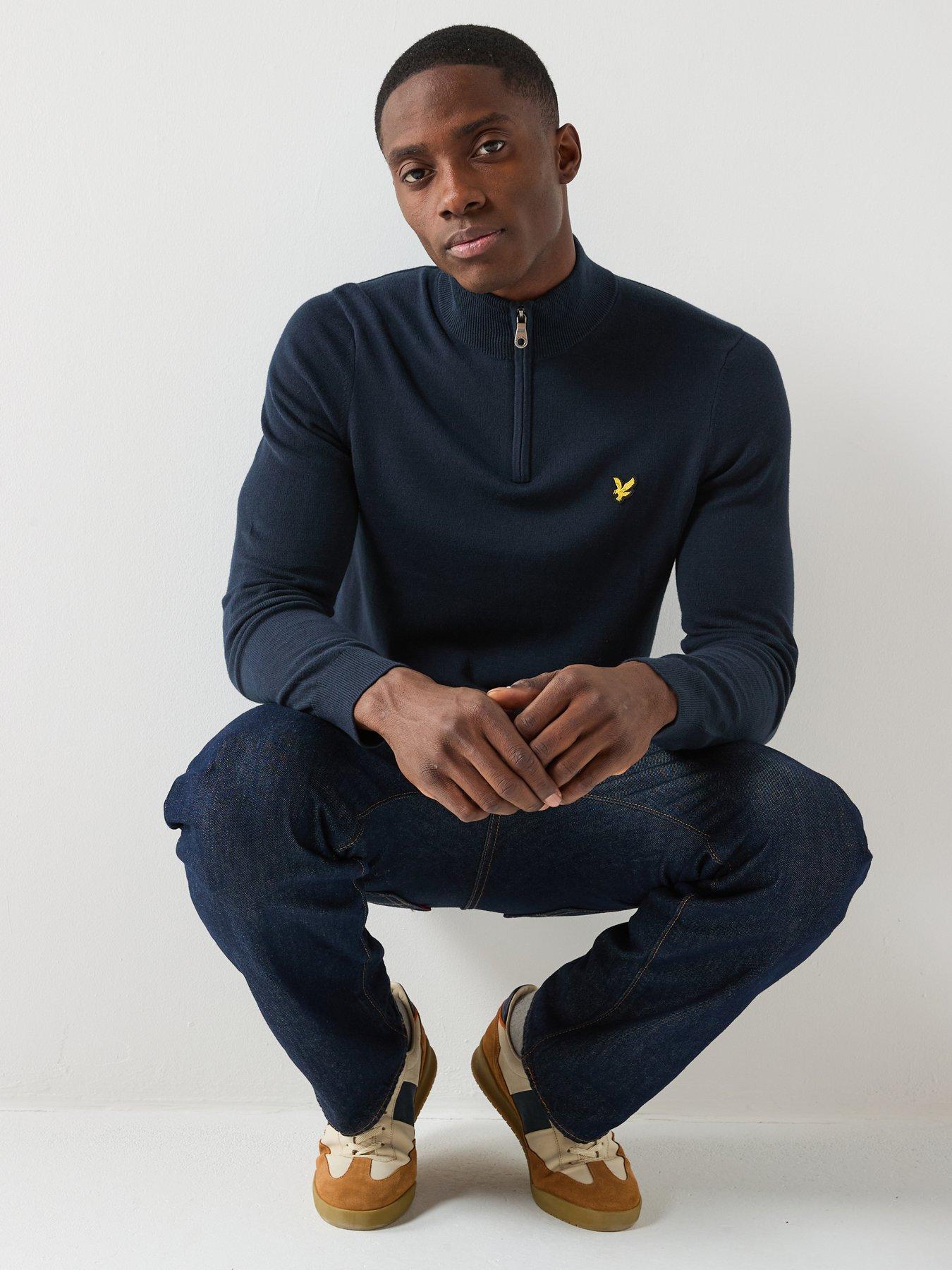 lyle-scott-cotton-quarter-zip-jumper-blueoutfit