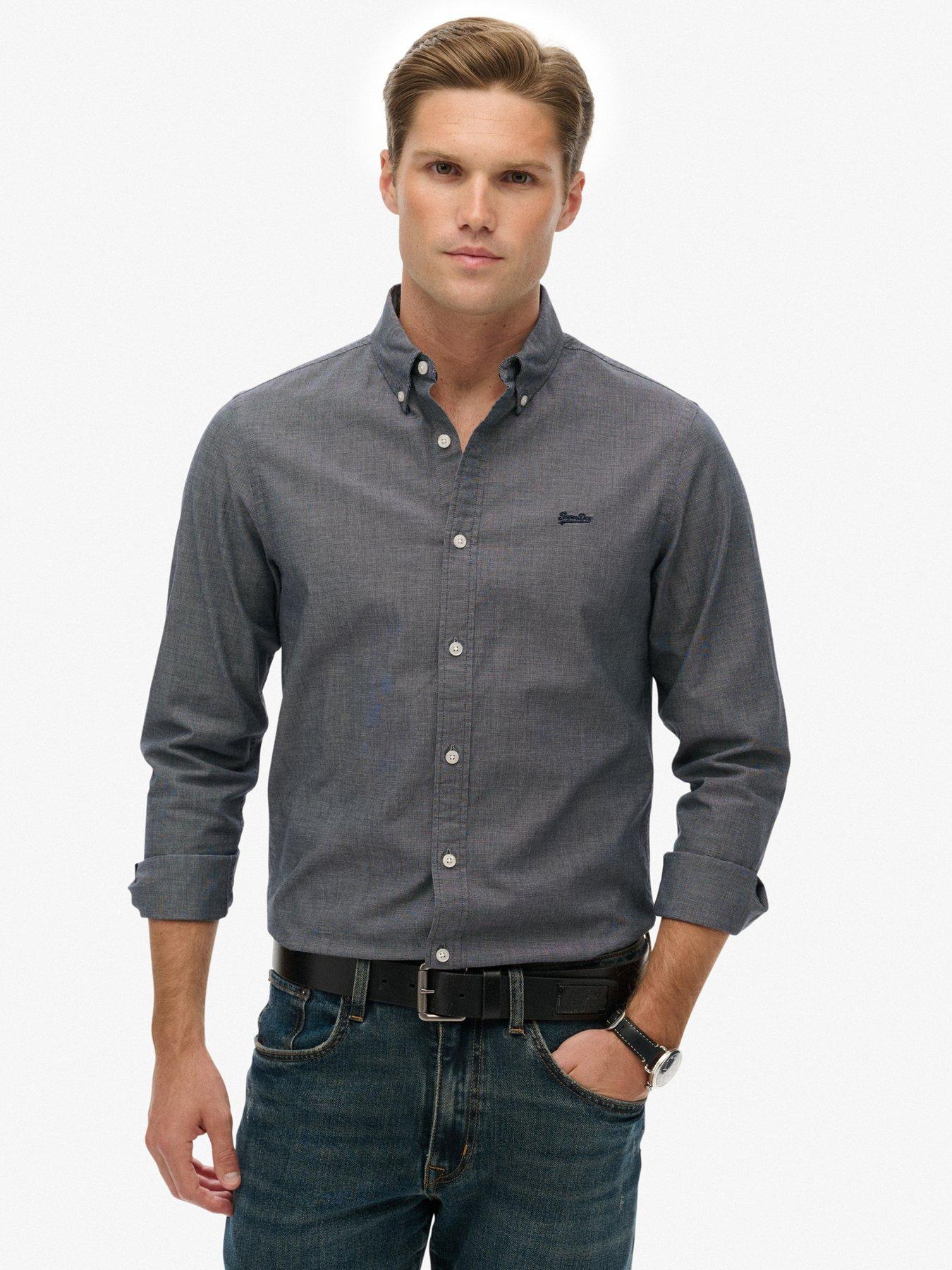 Superdry Essentials Tailored Long Sleeve Shirt - Grey