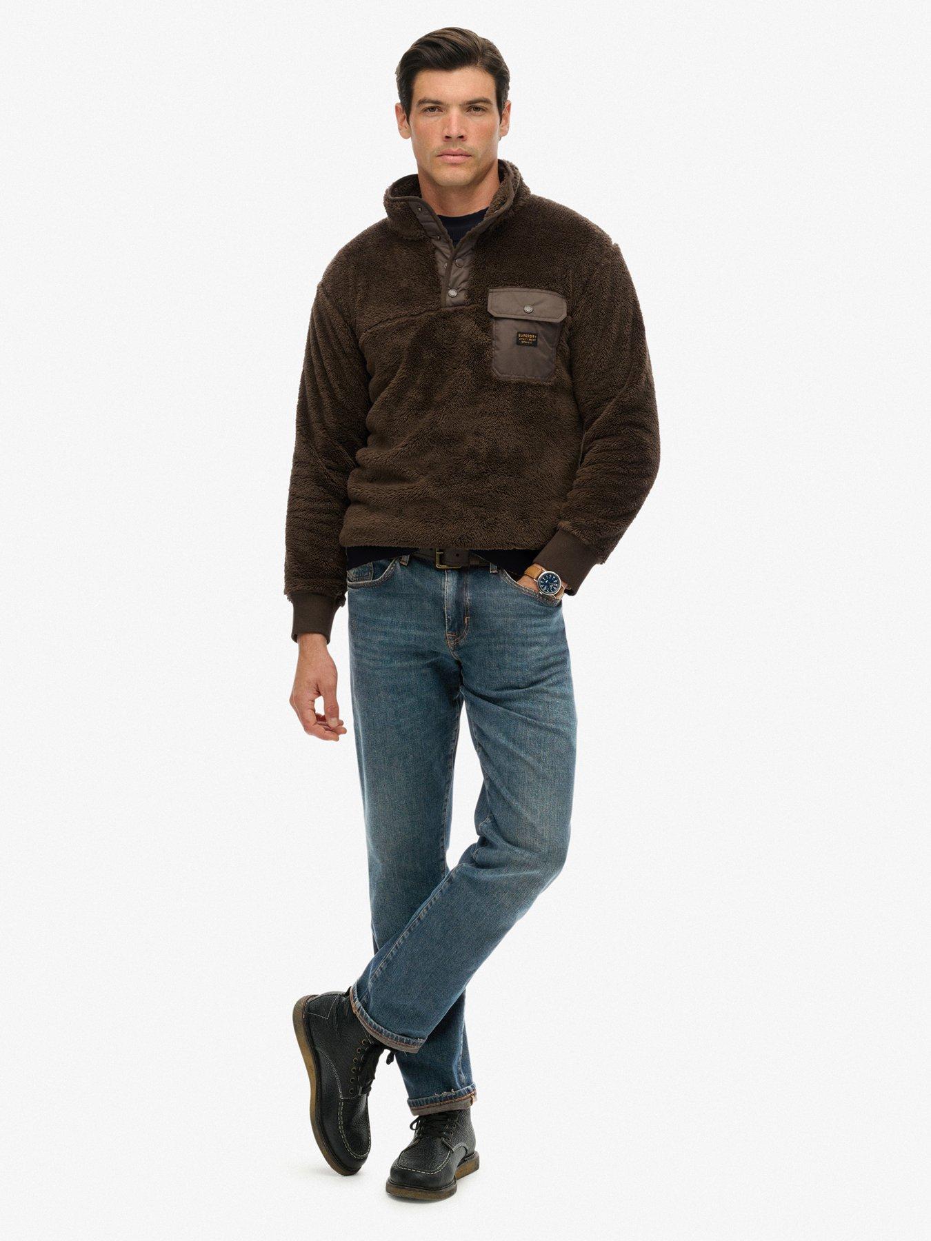 Image 3 of 6 of Superdry High Pile Fleece Henley - Brown