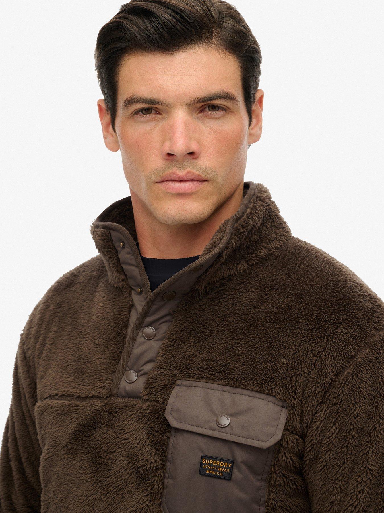 Image 4 of 6 of Superdry High Pile Fleece Henley - Brown