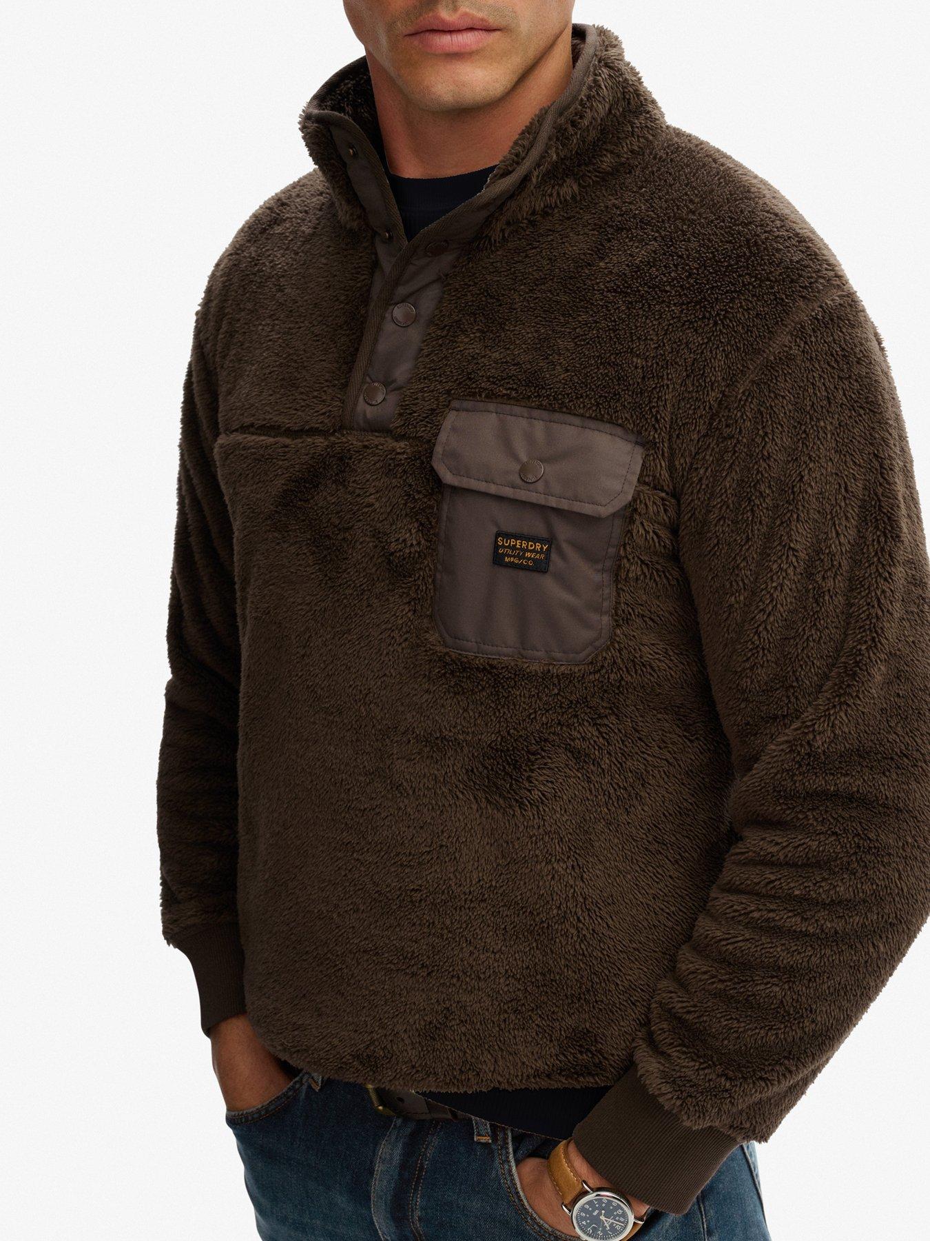Image 5 of 6 of Superdry High Pile Fleece Henley - Brown