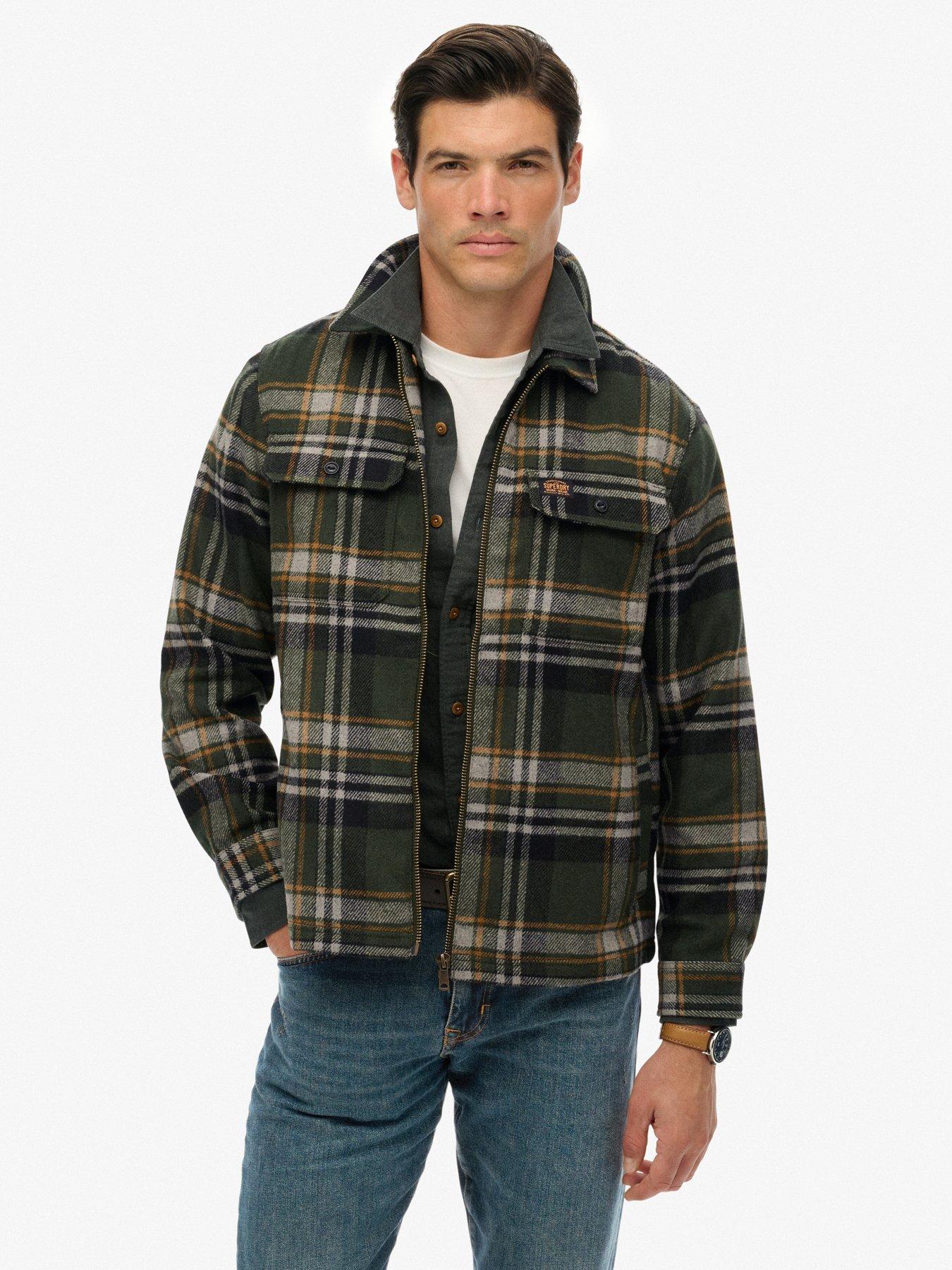 Superdry Wool Miller Zip Check Overshirt - Green