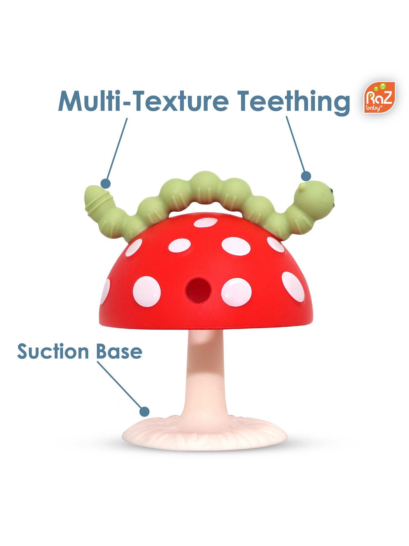 Image 2 of 6 of RazBaby Chompy Mushroom Teether & Grip 2 Pk Set (Pouch) Red/Green