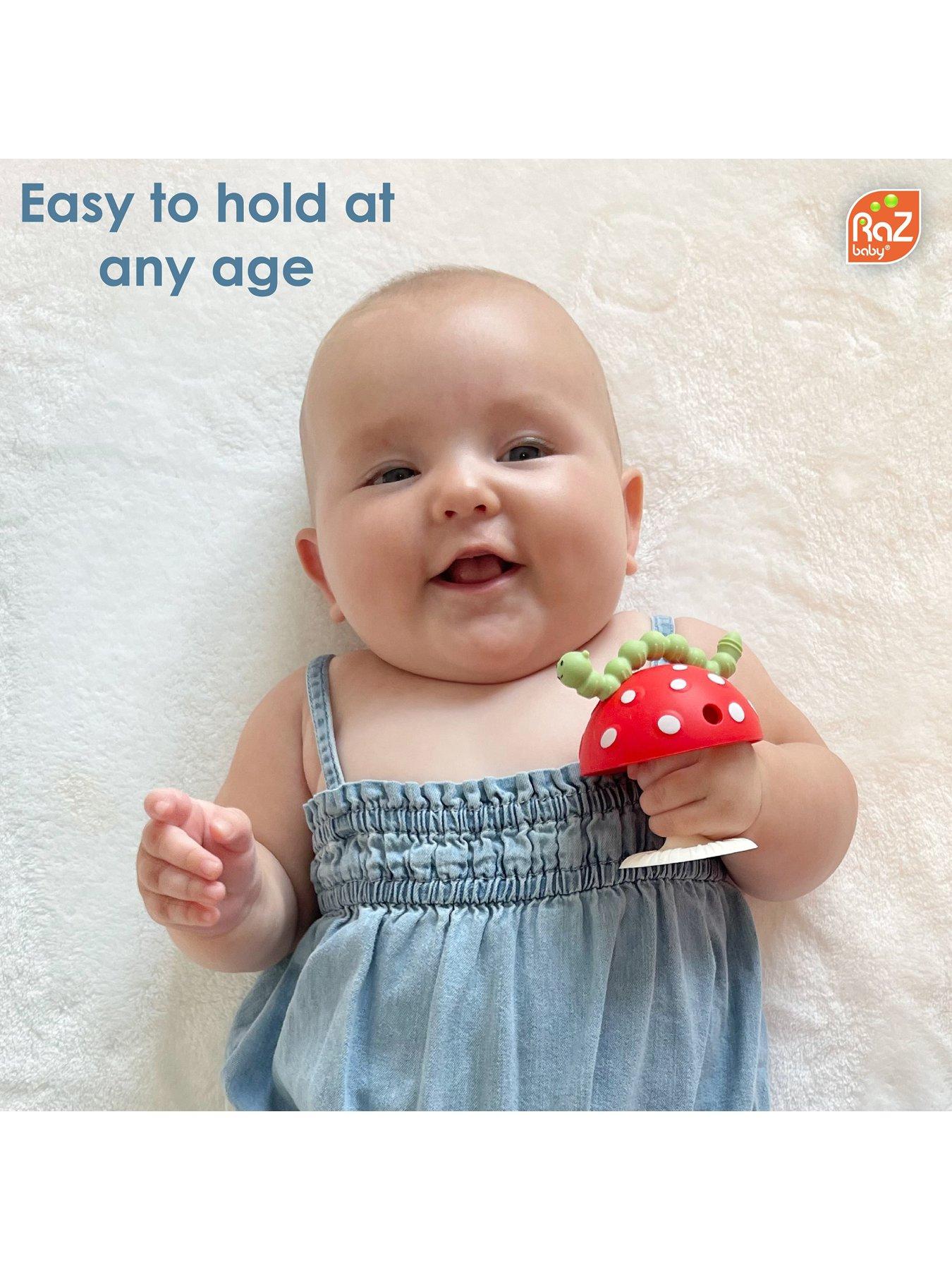 Image 4 of 6 of RazBaby Chompy Mushroom Teether & Grip 2 Pk Set (Pouch) Red/Green