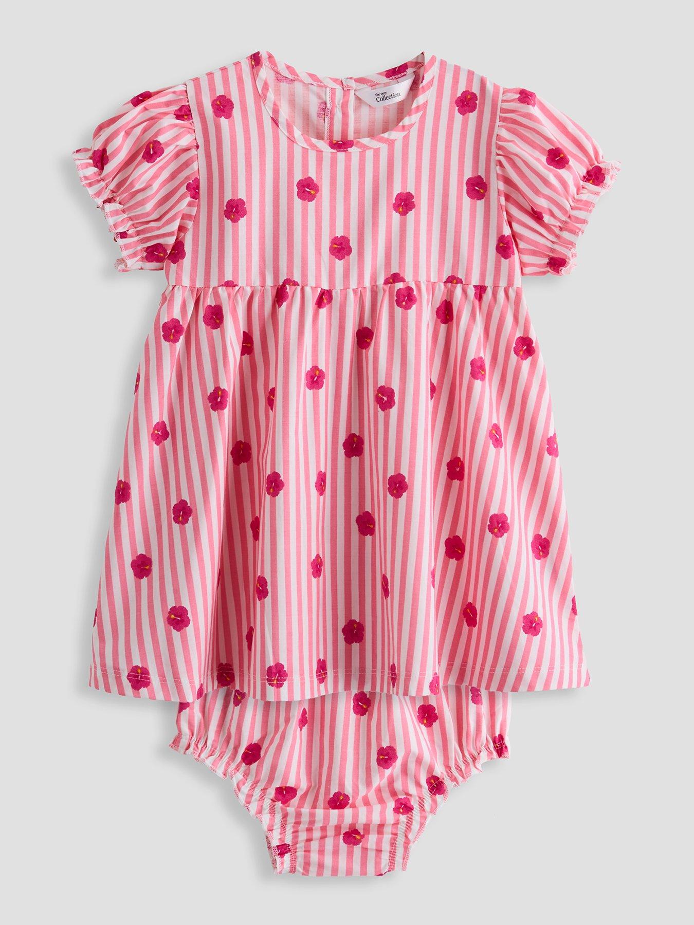 Image 1 of 6 of The Very Collection Baby Girl Floral Print Stripe Dress Set - Pink