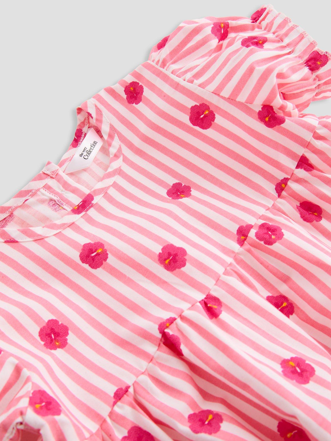 Image 3 of 6 of The Very Collection Baby Girl Floral Print Stripe Dress Set - Pink