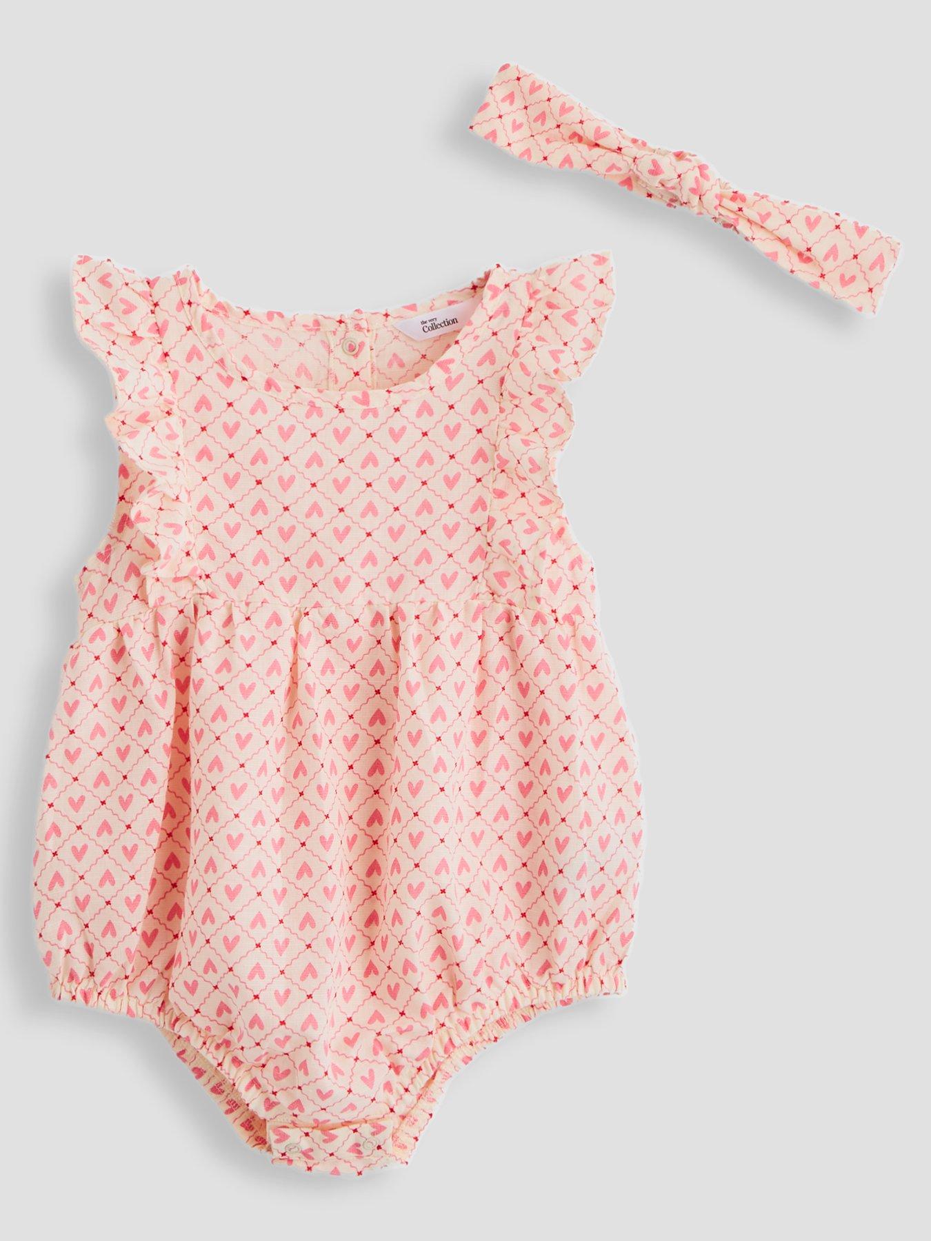 The Very Collection Heart Print Angel Sleeve Romper And Headband - Pink