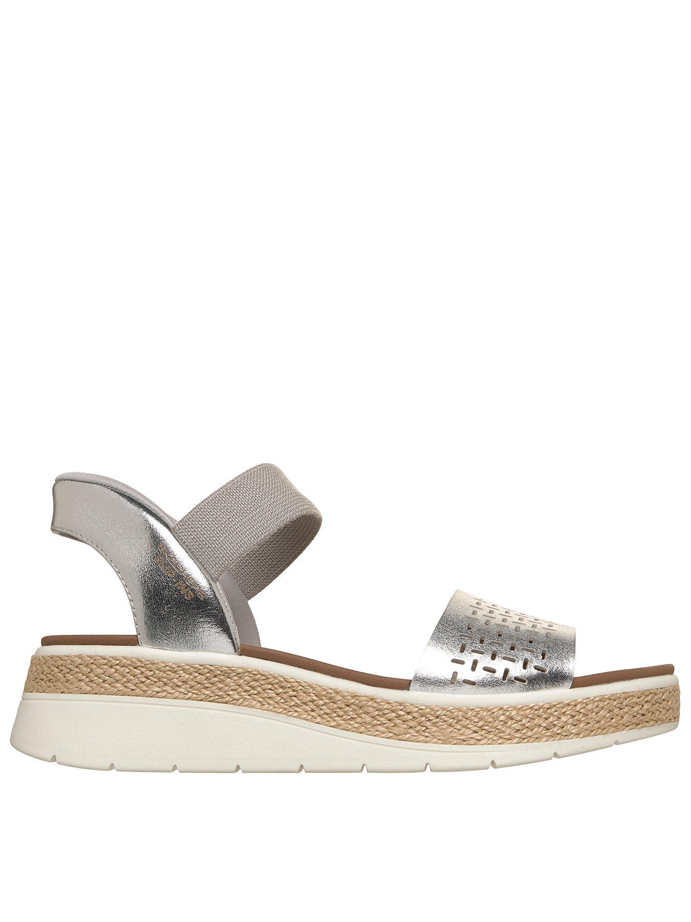 Skechers Bobs Sun Raystep Aside Slip-ins Wedge Sandal - Silver Duraleather