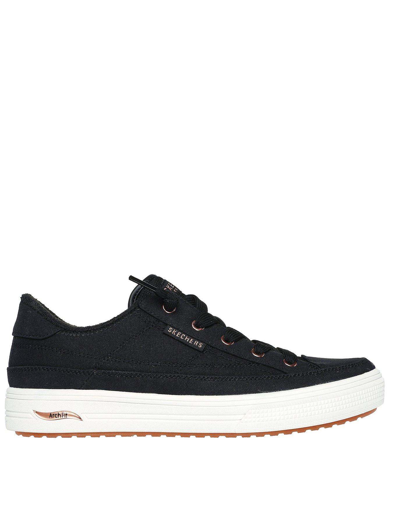 Skechers Wide Fit Arch Fit Arcade See You There Bungee Lace Canvas Plimsoll - Black