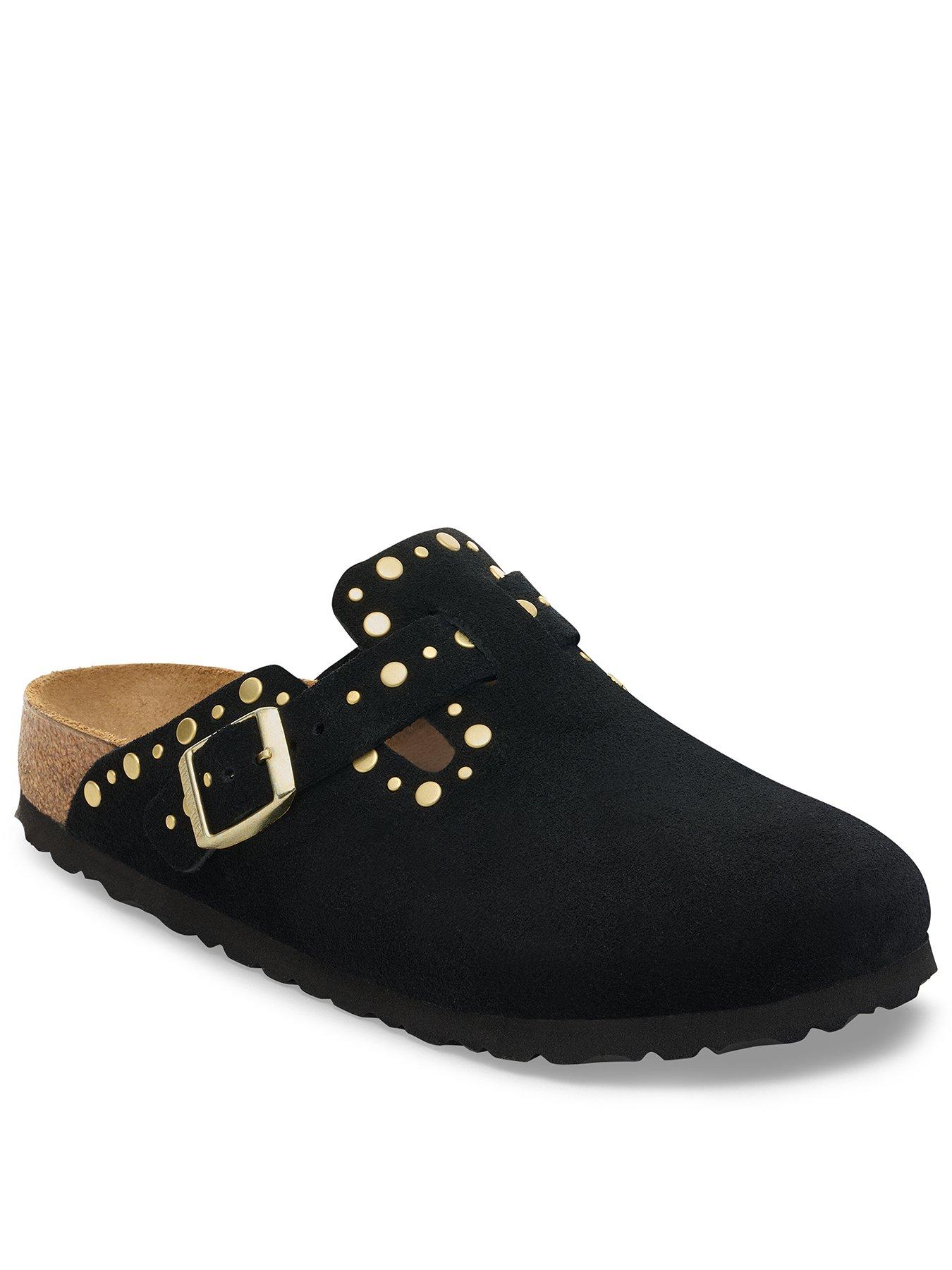 Birkenstock Boston Suede Rivet Shoe - Black