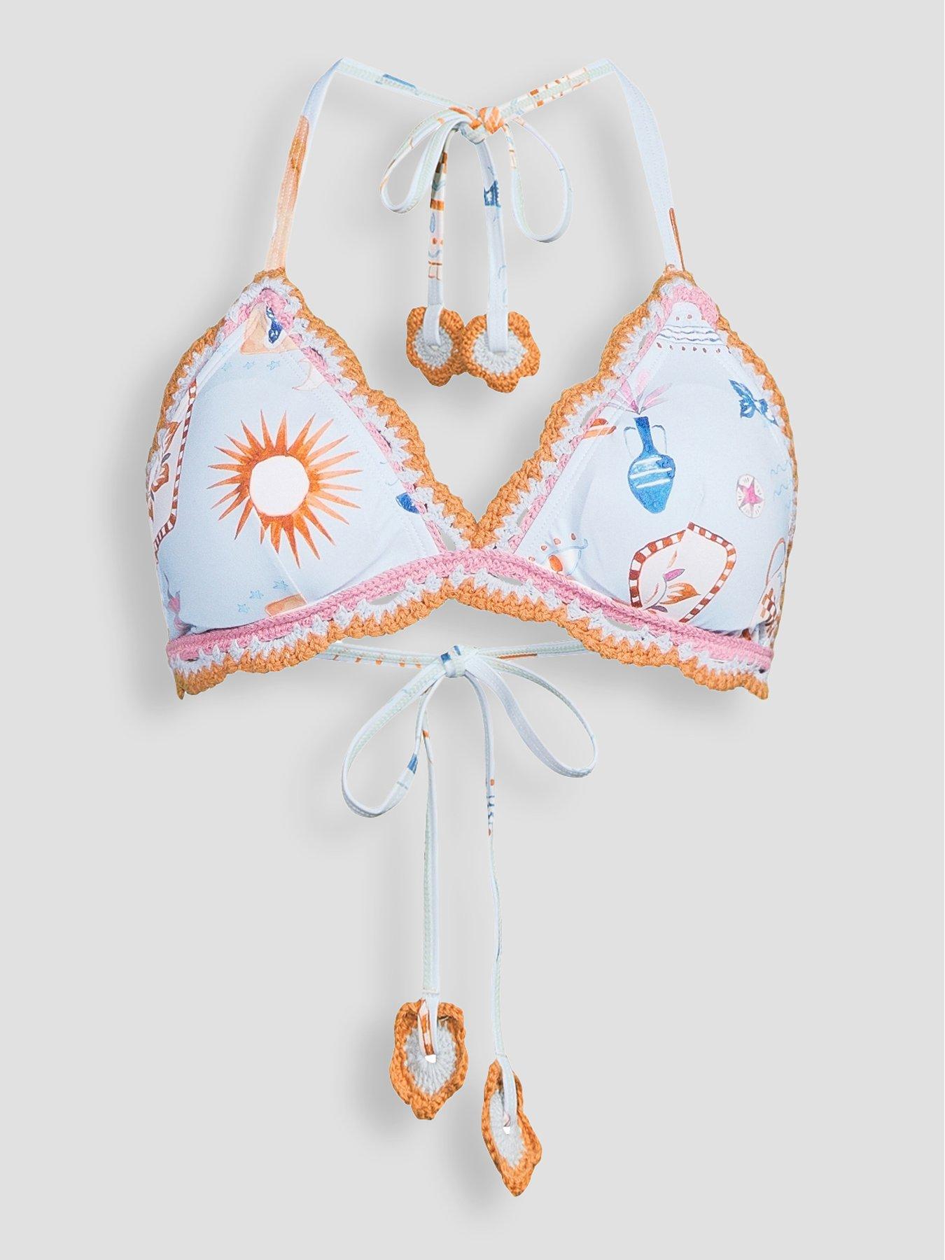 Image 7 of 7 of The Very Collection Crochet Trim Triangle Bikini Top - Multi