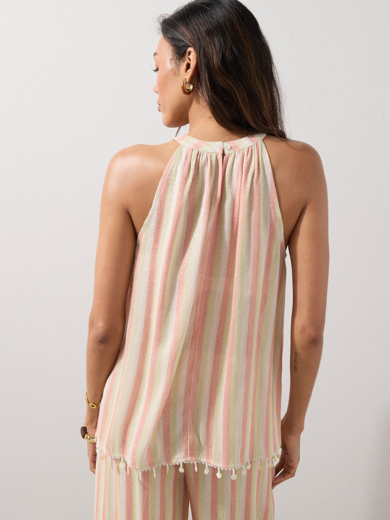 Image 2 of 6 of The Very Collection Stripe Halter Embellished Co Ord Top - Multi