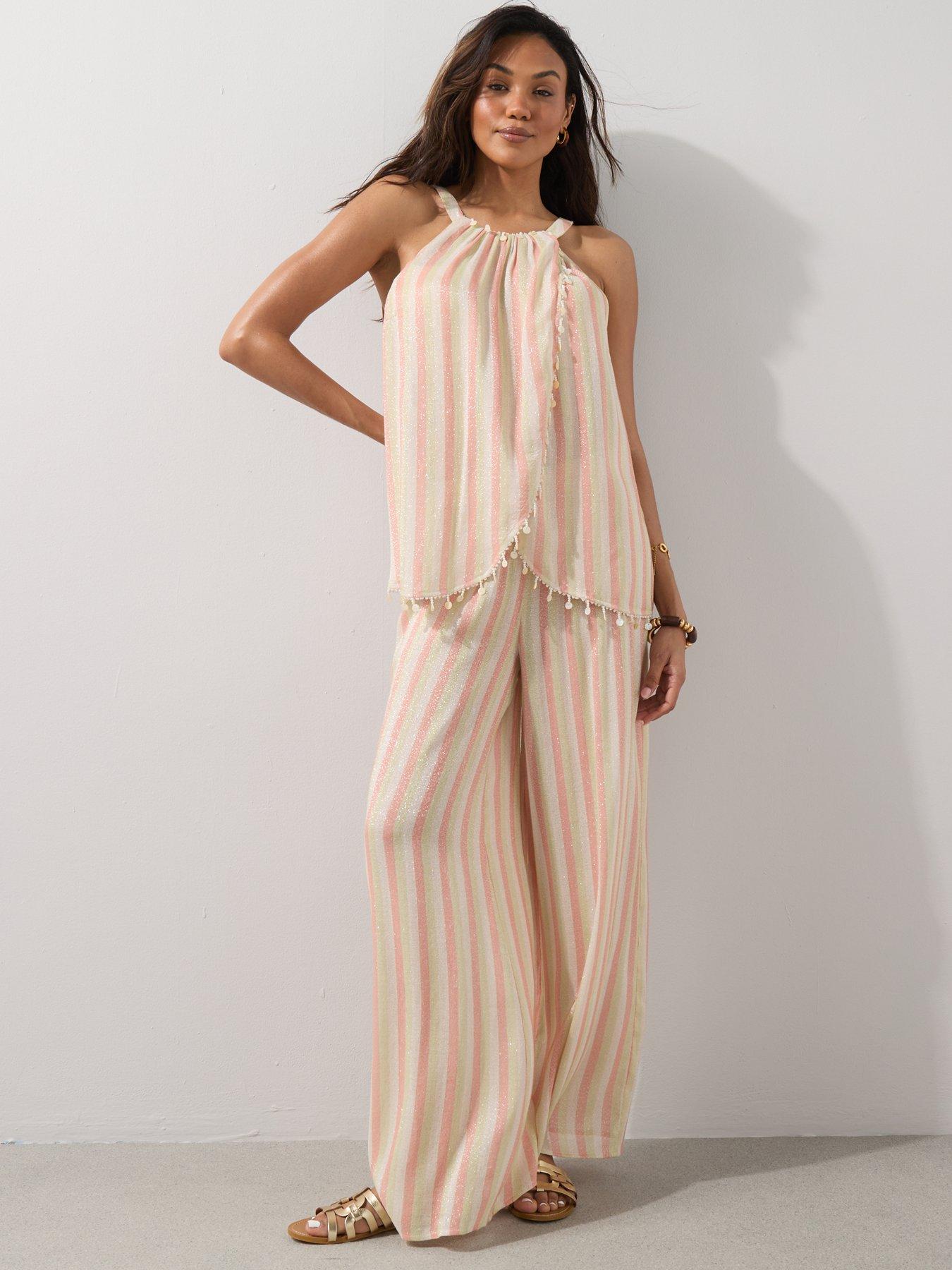 Image 5 of 6 of The Very Collection Stripe Halter Embellished Co Ord Top - Multi