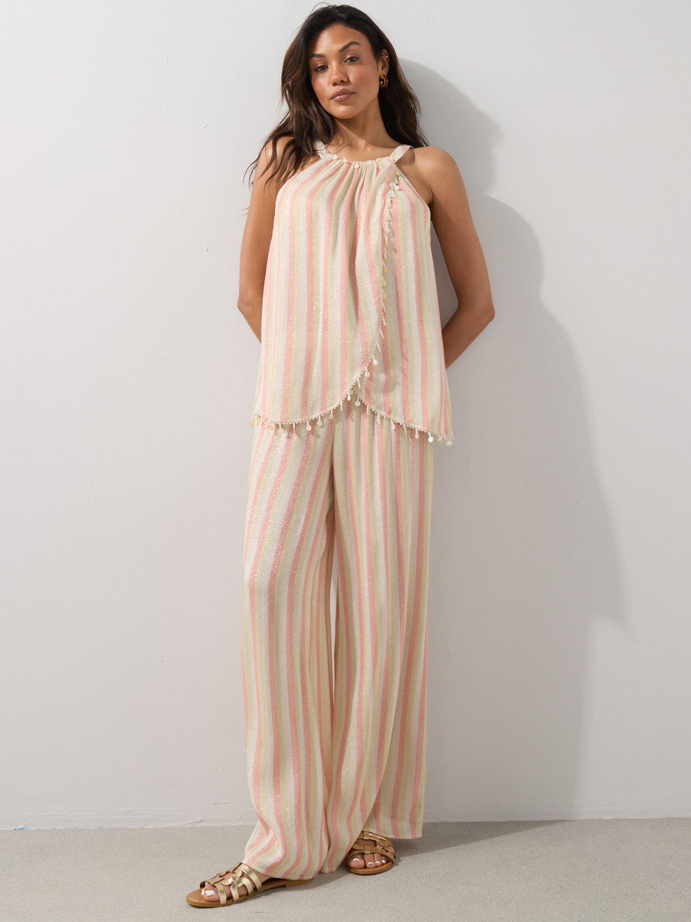 Image 1 of 7 of The Very Collection Stripe Beach Trousers Co Ord - Multi
