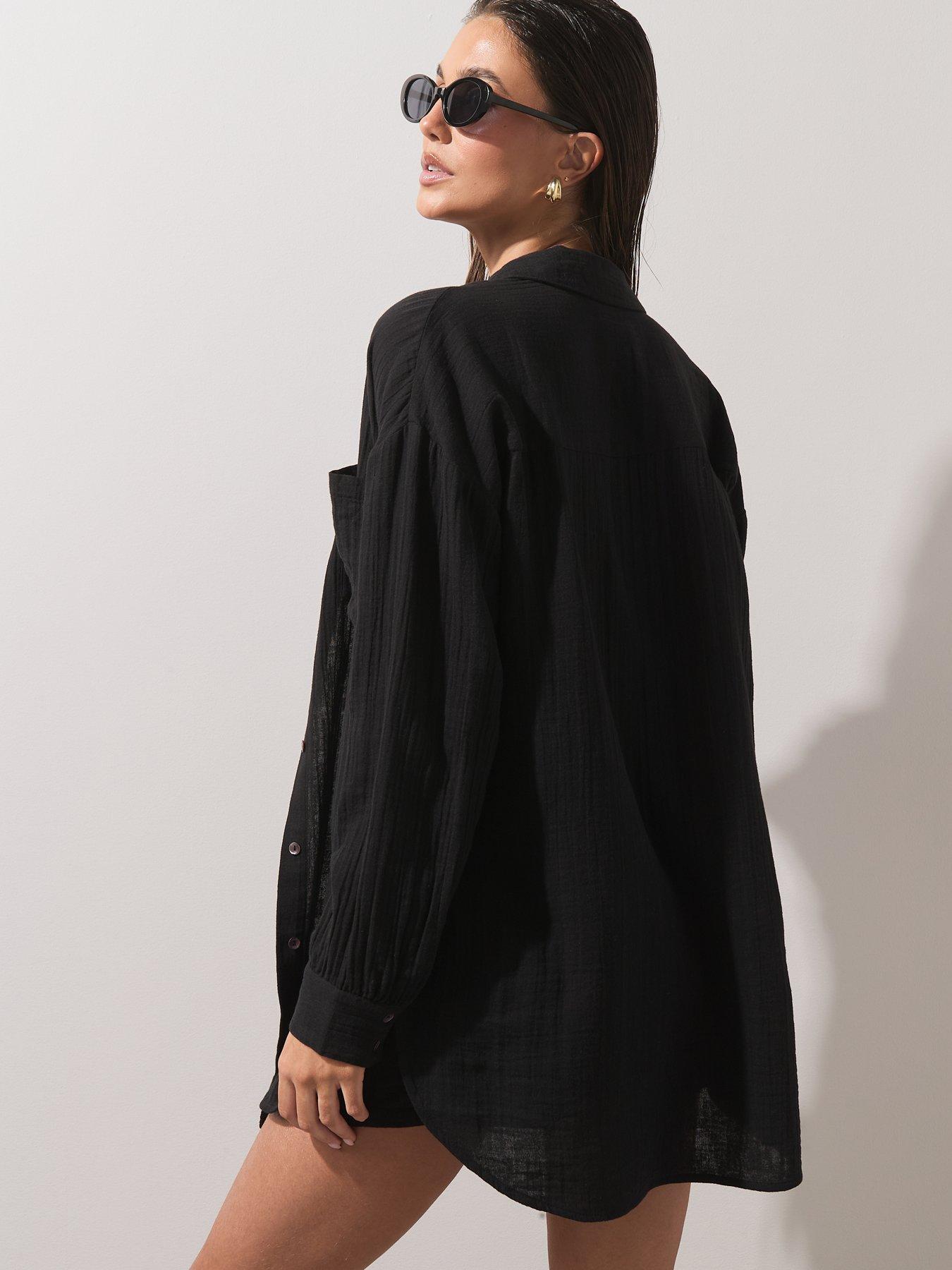 Image 2 of 6 of The Very Collection Longer Length Beach Shirt - Black
