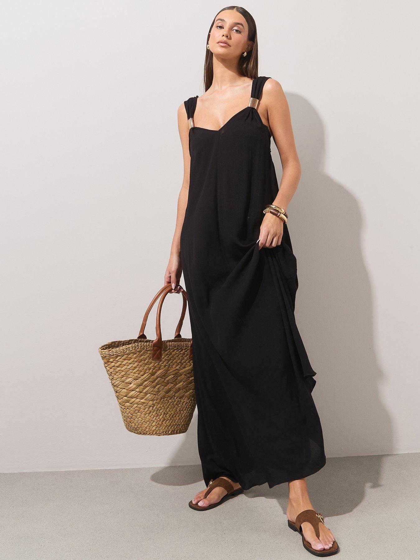 Image 3 of 6 of The Very Collection Gold Trim Maxi Dress - Black