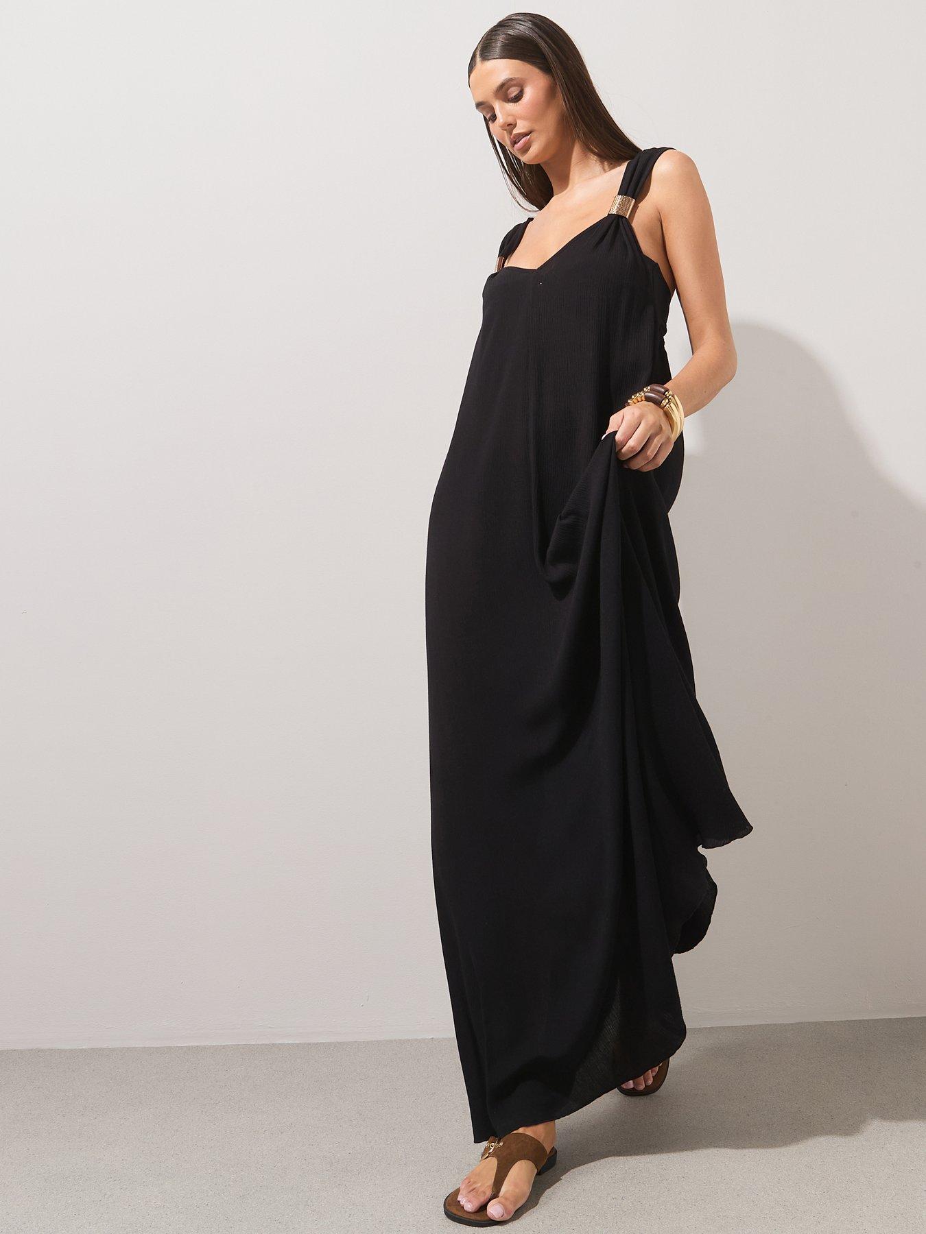 Image 6 of 6 of The Very Collection Gold Trim Maxi Dress - Black