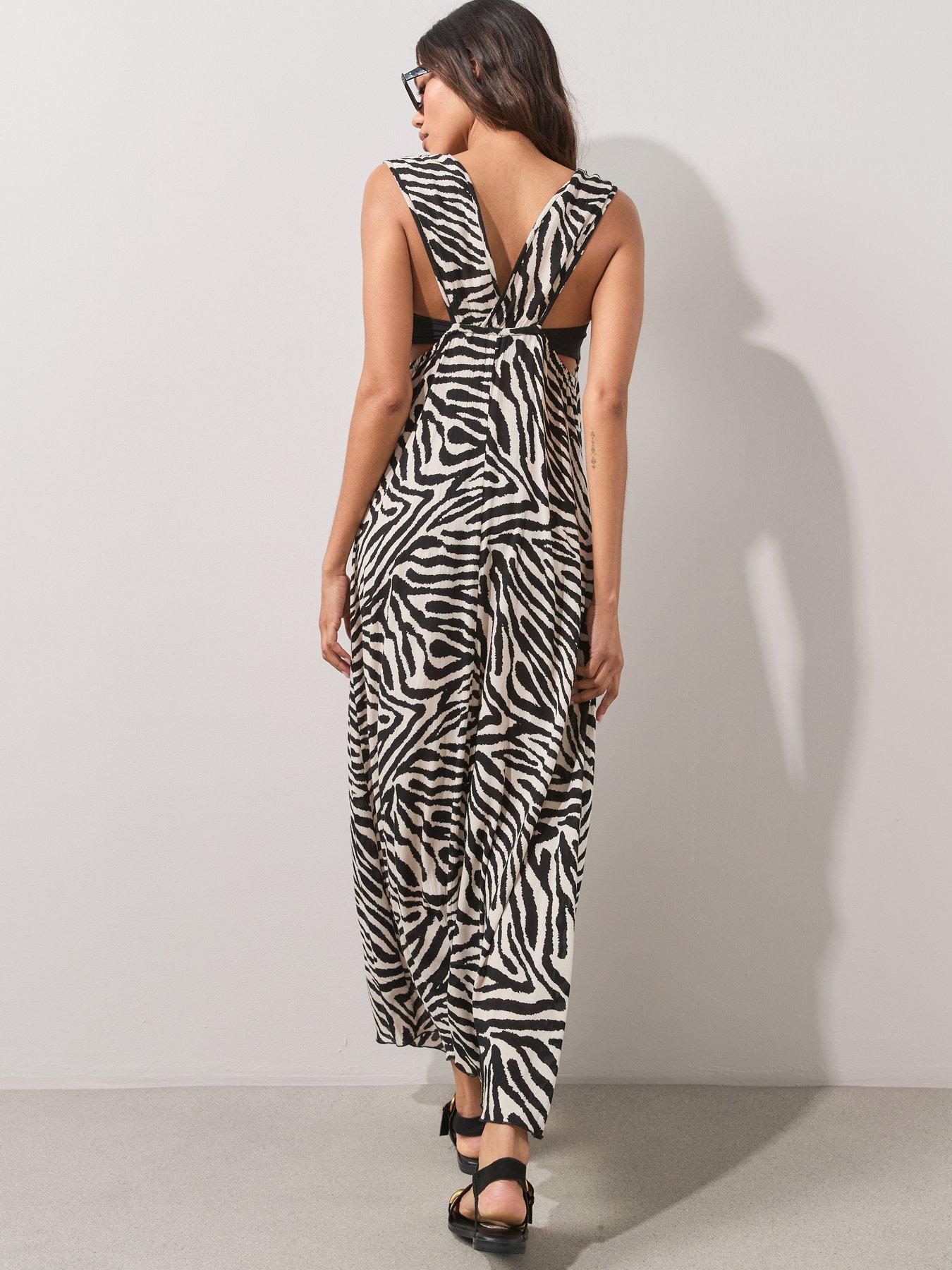 Image 2 of 7 of The Very Collection Gold Trim Zebra Maxi Beach Dress